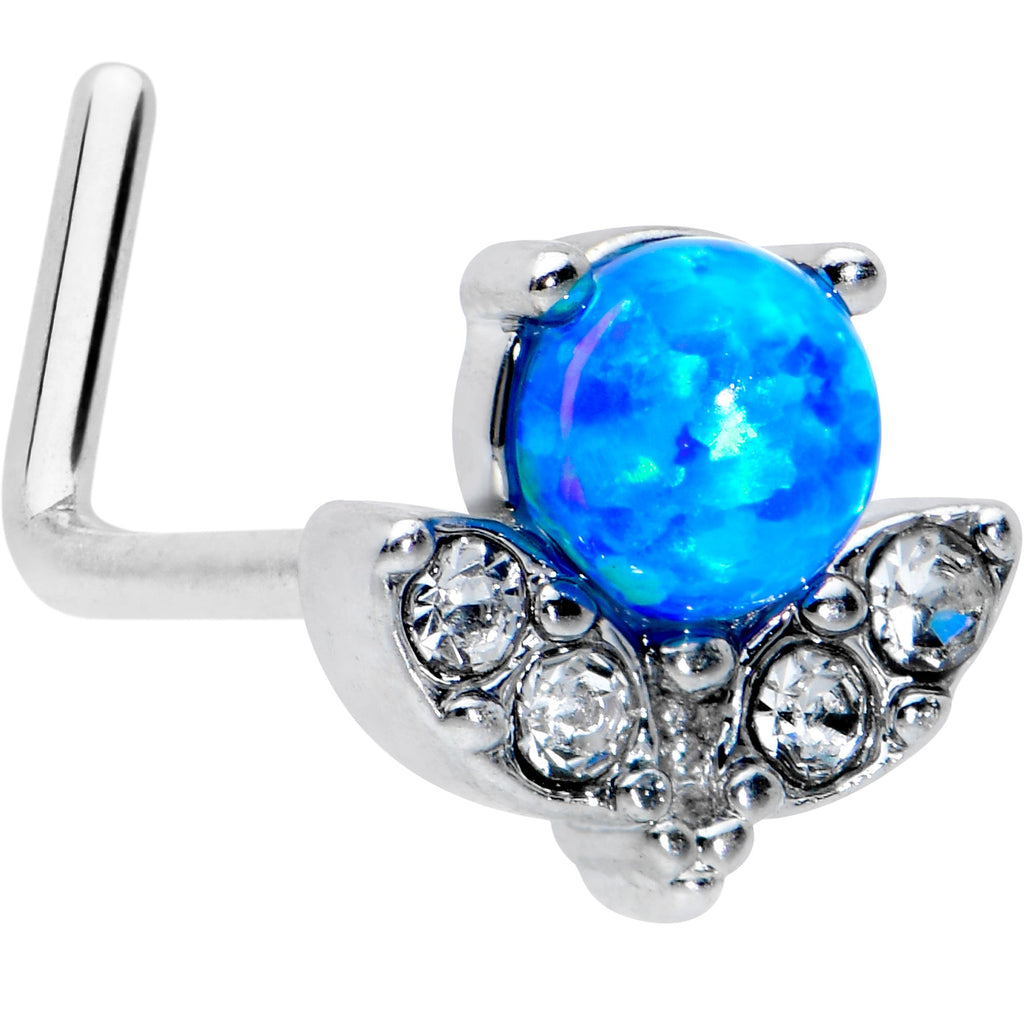 BodyCandy 20G 1/4 Blue Synthetic Opal Style Flower L Shape Nose Ring — main product shot