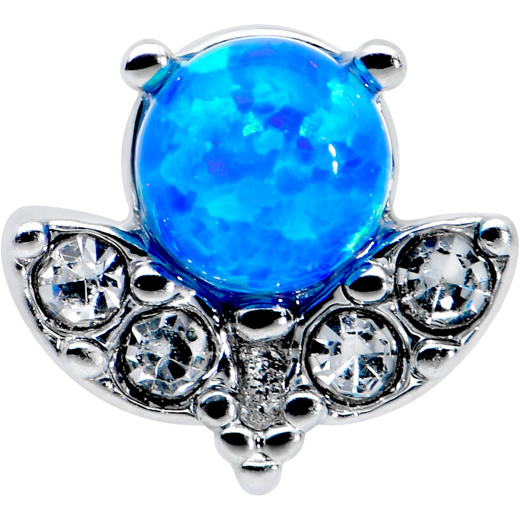 BodyCandy 20G 1/4 Blue Synthetic Opal Style Flower L Shape Nose Ring — detail close-up