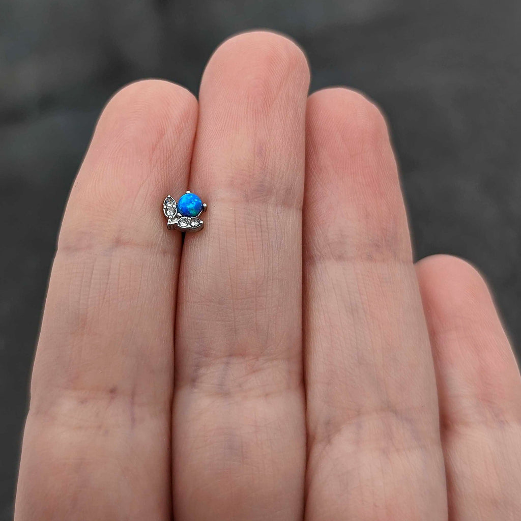 BodyCandy 20G 1/4 Blue Synthetic Opal Style Flower L Shape Nose Ring — size reference