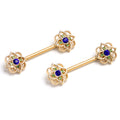 BodyCandy 14G 9/16 Blue Gem Gold Tone Celtic Style Barbell Nipple Ring Set — main product shot