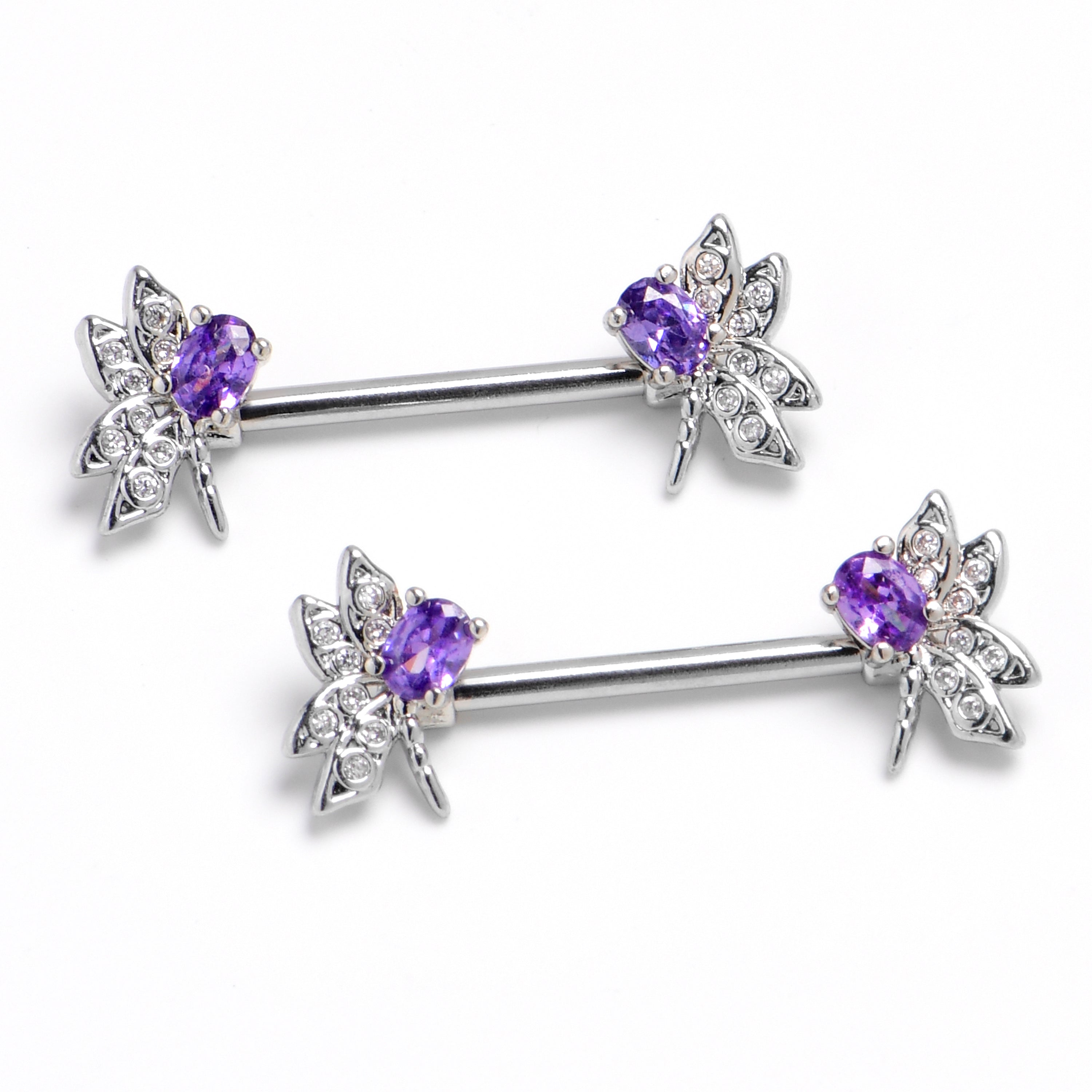 BodyCandy 14G 9/16 Purple Gem Divine Dragonfly Barbell Nipple Ring Set — main product shot