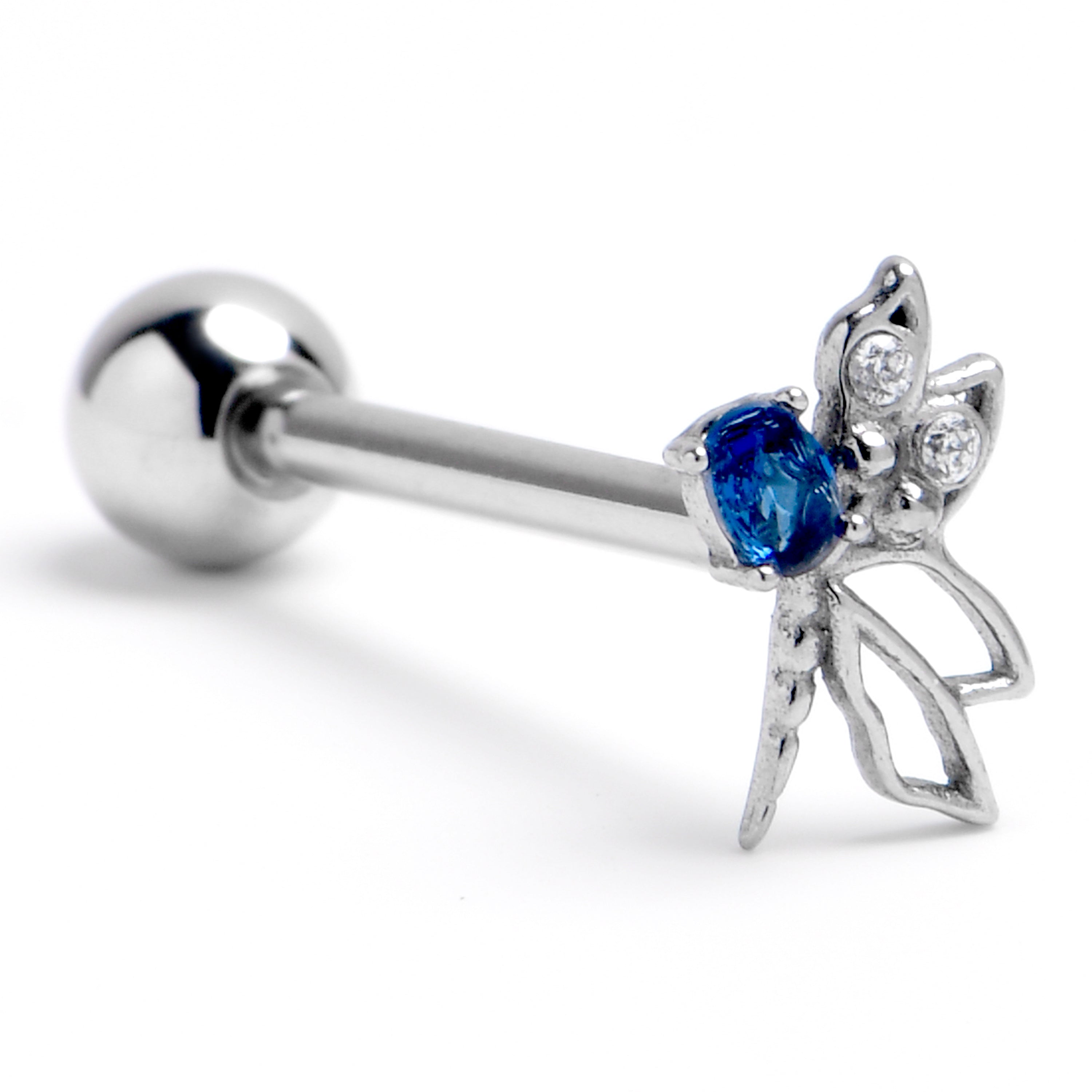 BodyCandy Blue Clear Gem Dragonfly Beauty Barbell Tongue Ring — main product shot