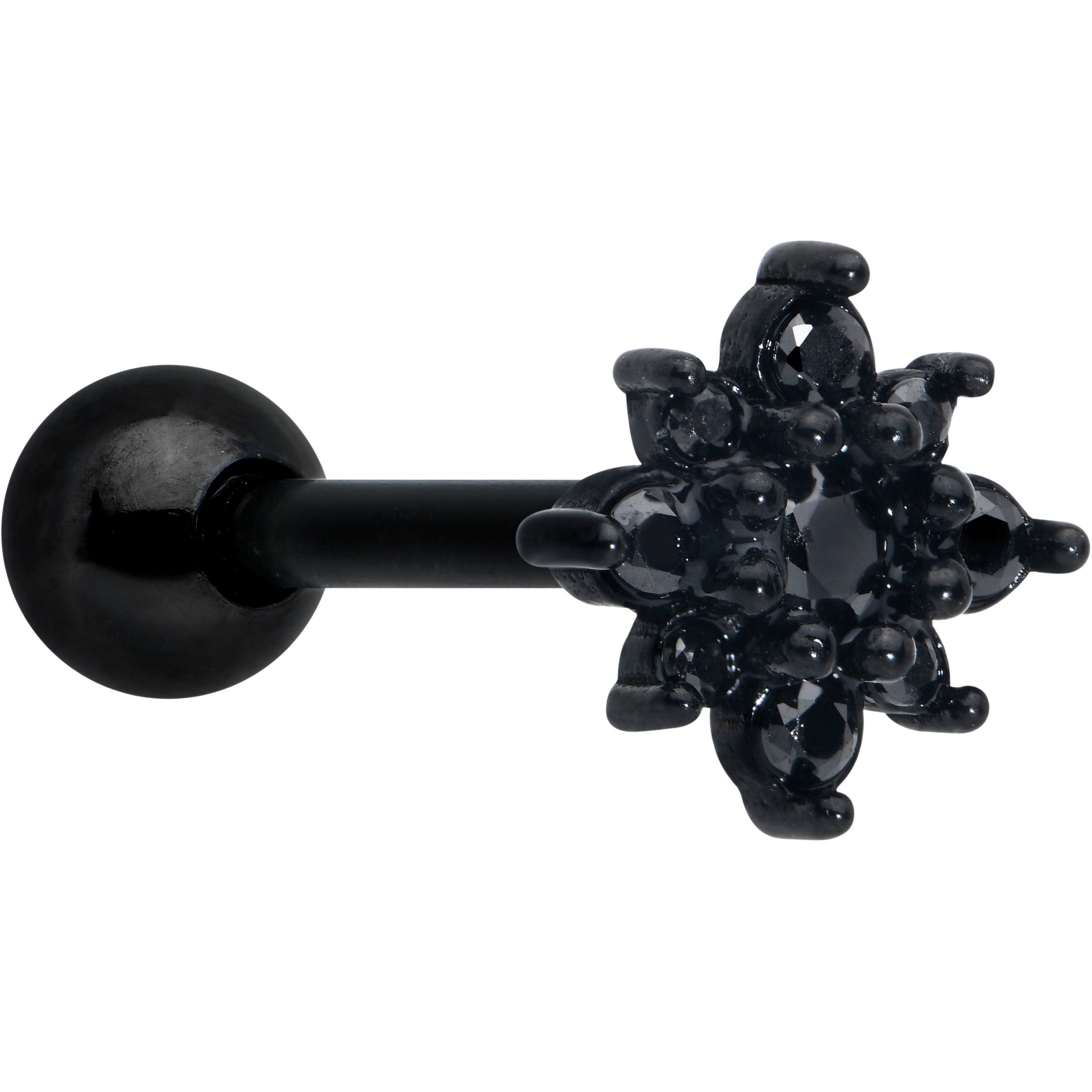 BodyCandy Black Gem Black Evening Flower Barbell Tongue Ring — main product shot