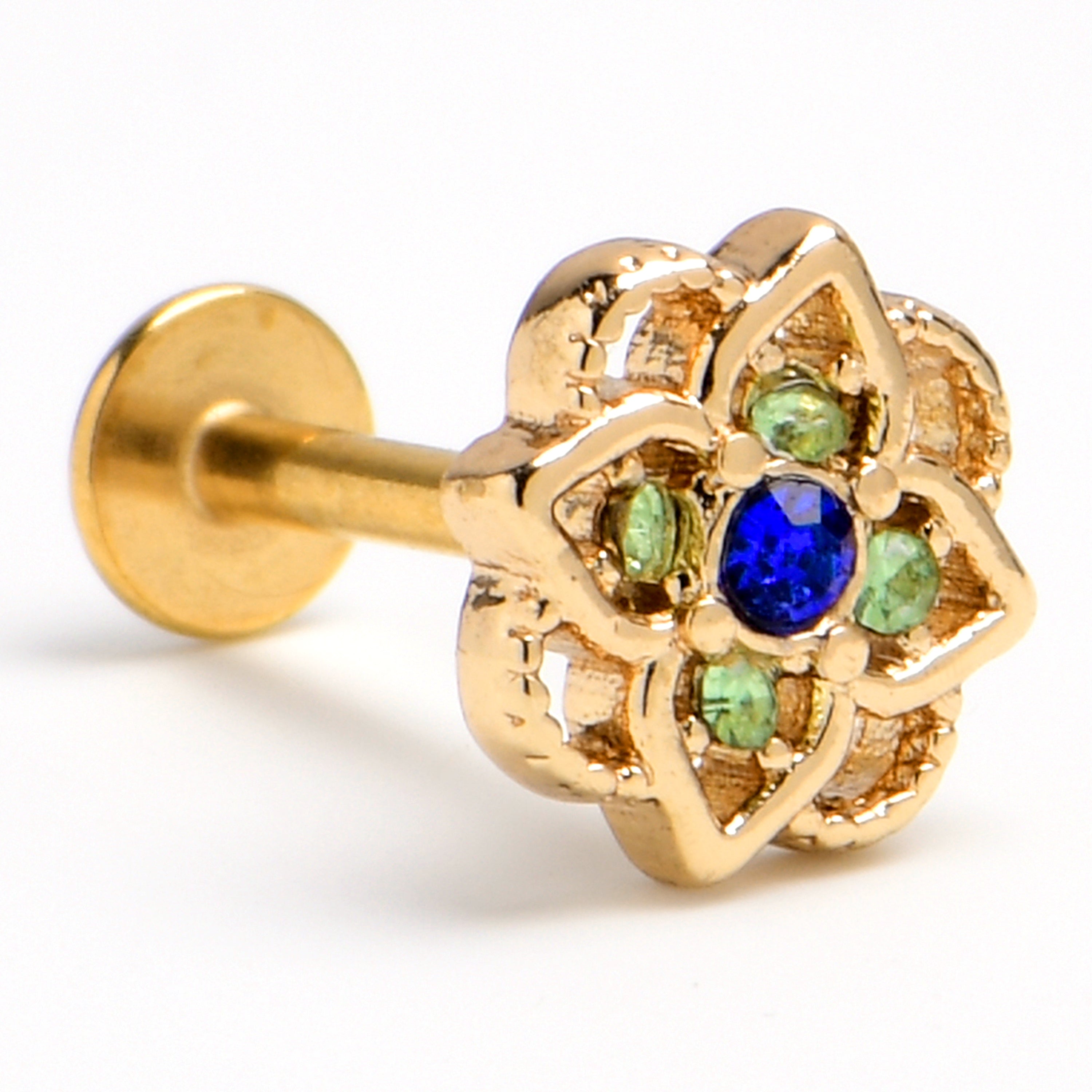 BodyCandy 16G 5/16 Blue Gem Gold Tone Celtic Style Labret Monroe Tragus — main product shot