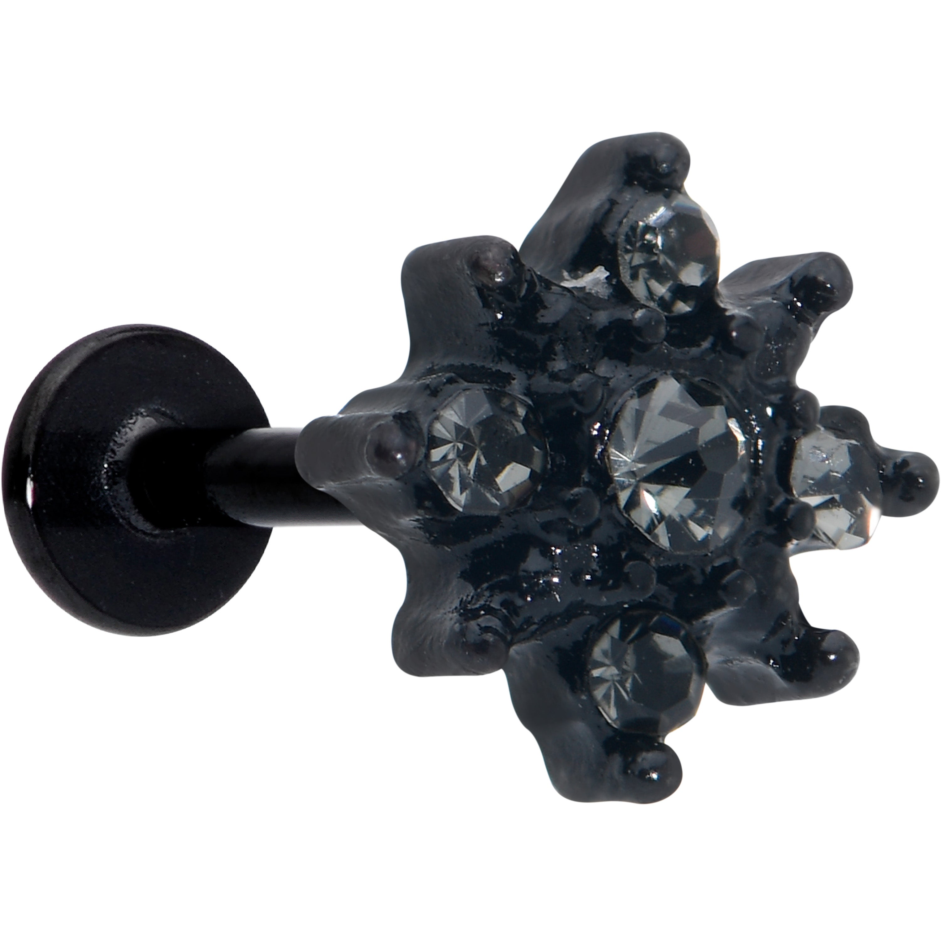 BodyCandy 16G 5/16 Clear Gem Black Evening Flower Labret Monroe Tragus — main product shot