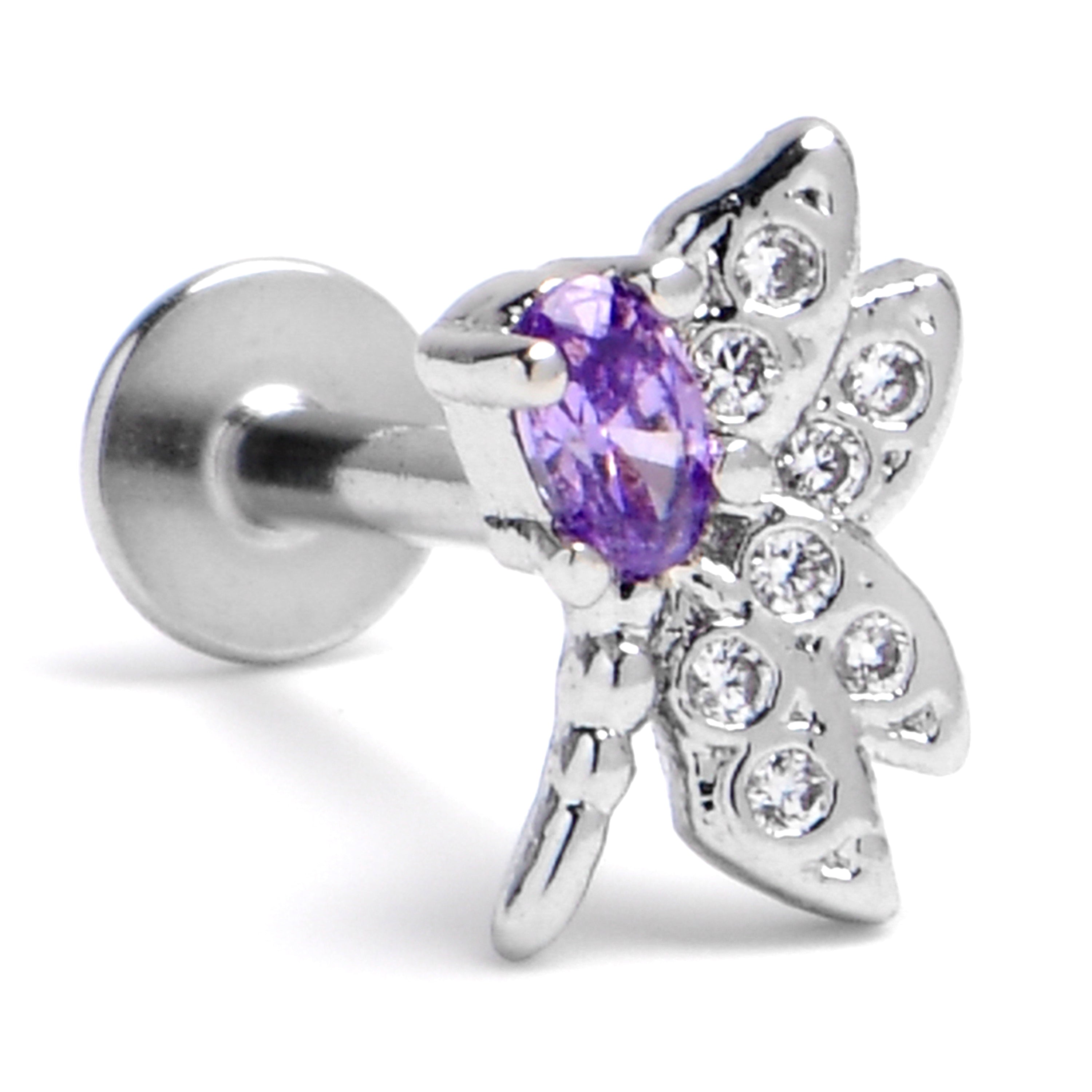 BodyCandy 16G 5/16 Purple Gem Divine Dragonfly Labret Monroe Tragus — main product shot
