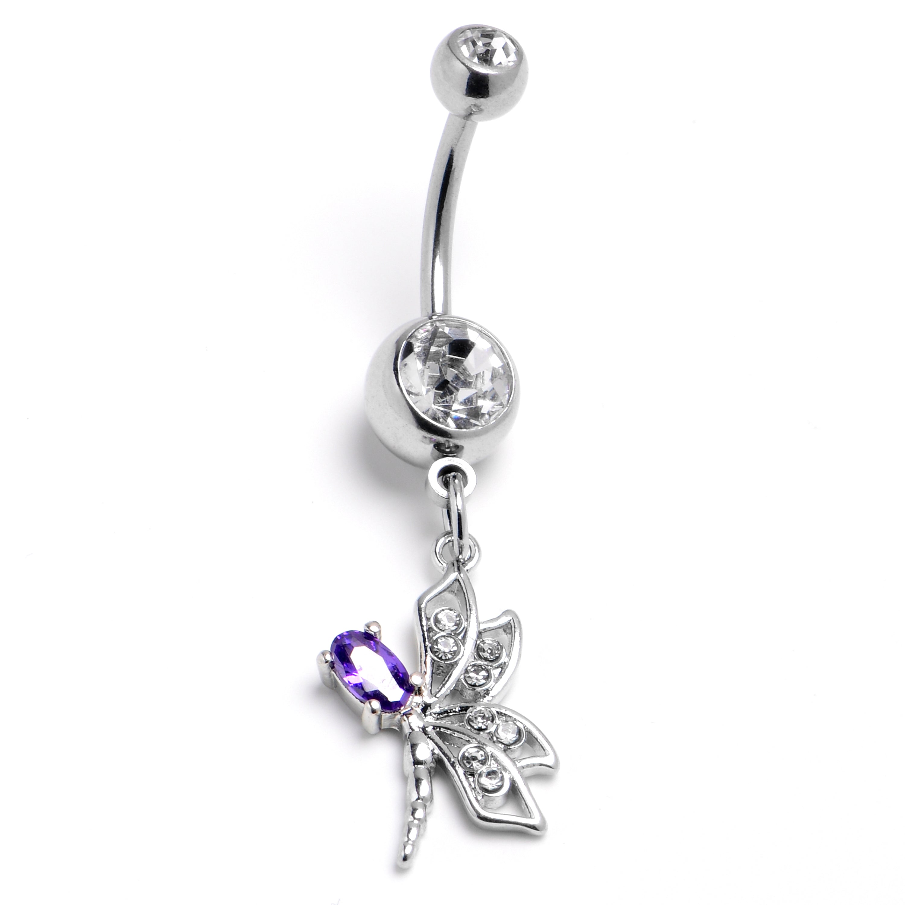 BodyCandy Purple Clear Gem Divine Dragonfly Dangle Belly Ring — main product shot