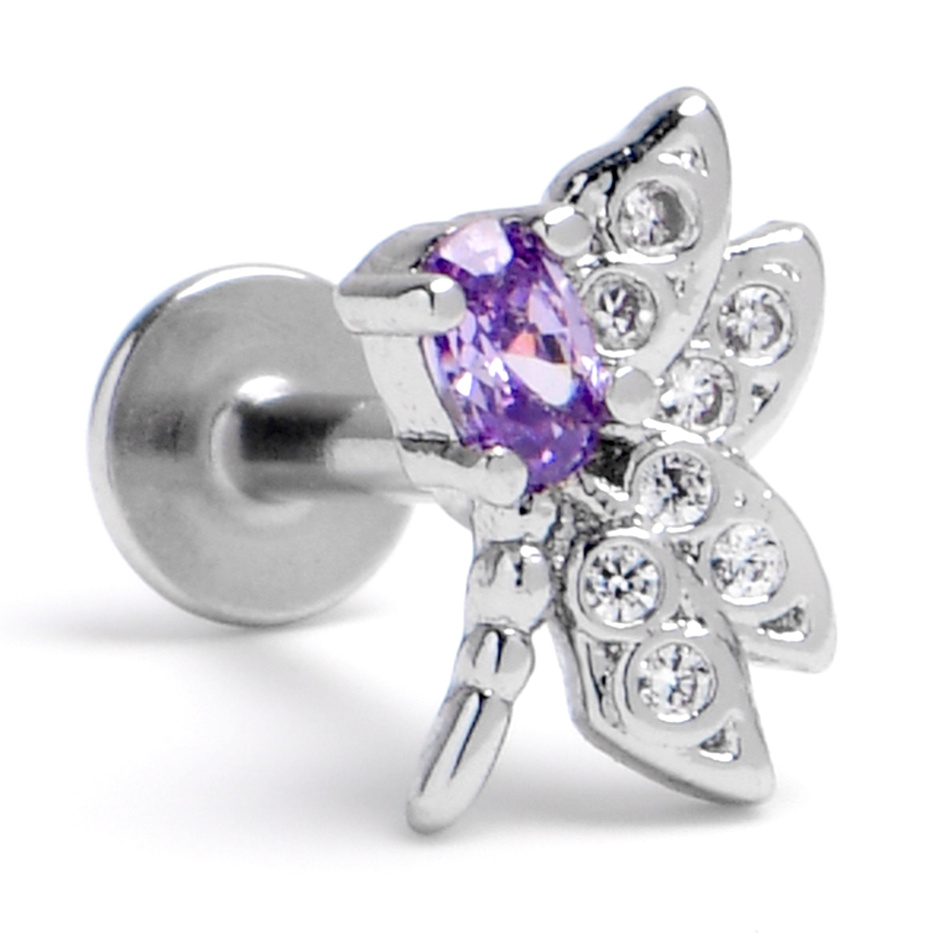 BodyCandy 16G 1/4 Purple Gem Divine Dragonfly Labret — main product shot