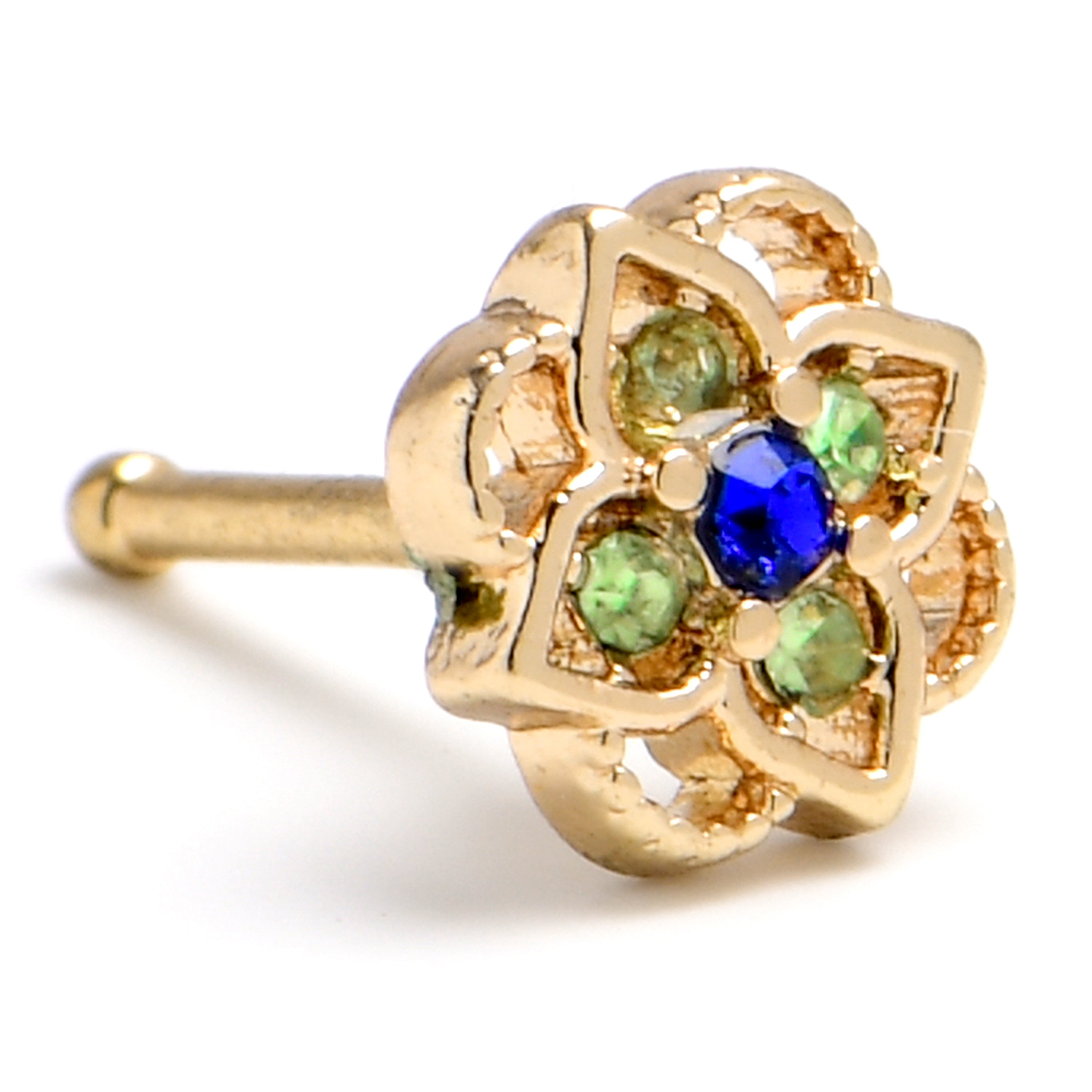 BodyCandy 20G 1/4 Blue Gem Gold Tone Celtic Style Nose Bone — main product shot