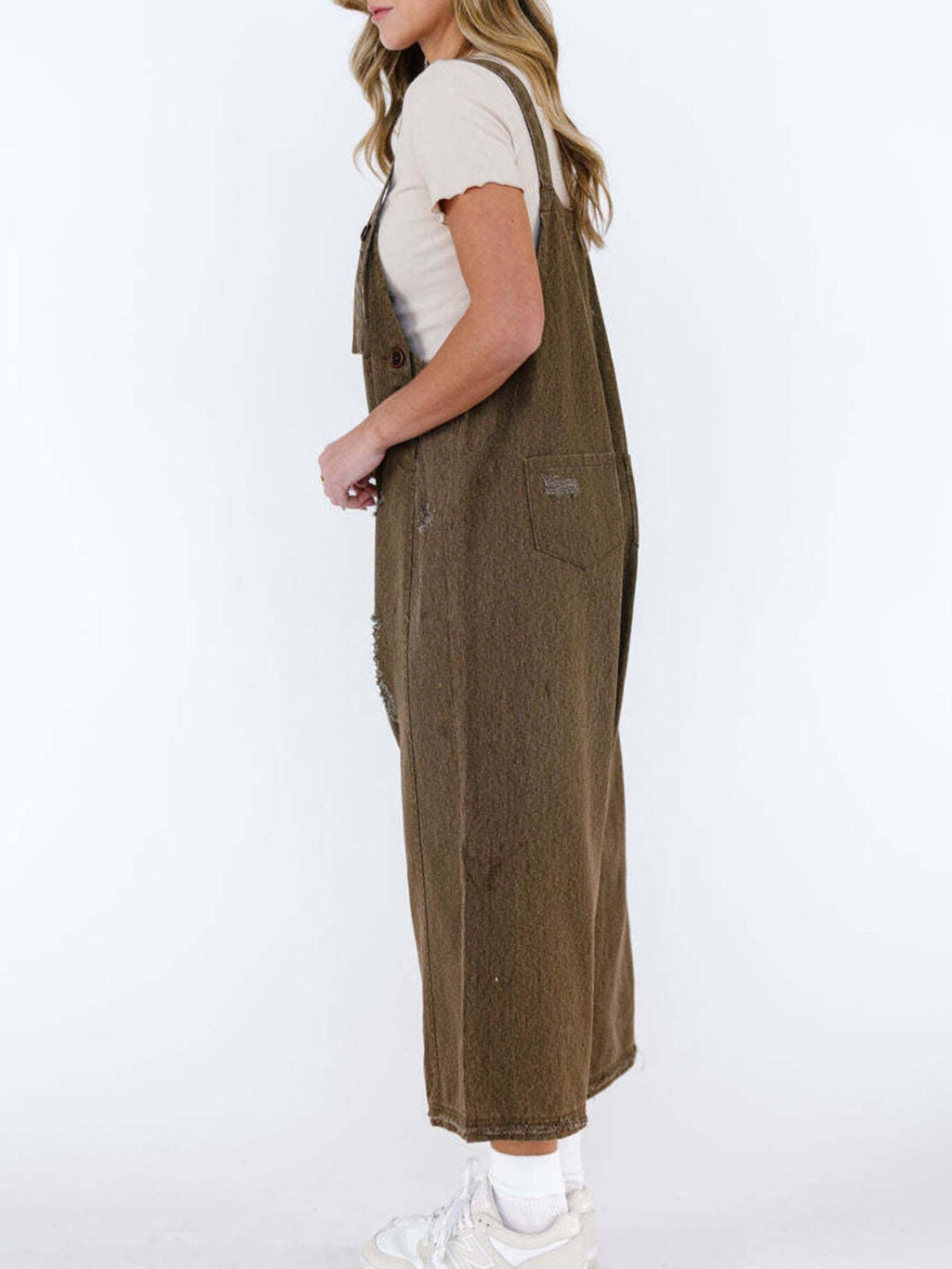Distressed Wide Leg Denim Overalls