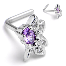 20G 7mm Purple Gem Divine Dragonfly L Shape Nose Ring