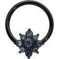 BodyCandy 16G 3/8 Clear Black Gem Evening Flower Hinged Segment Ring — main product shot
