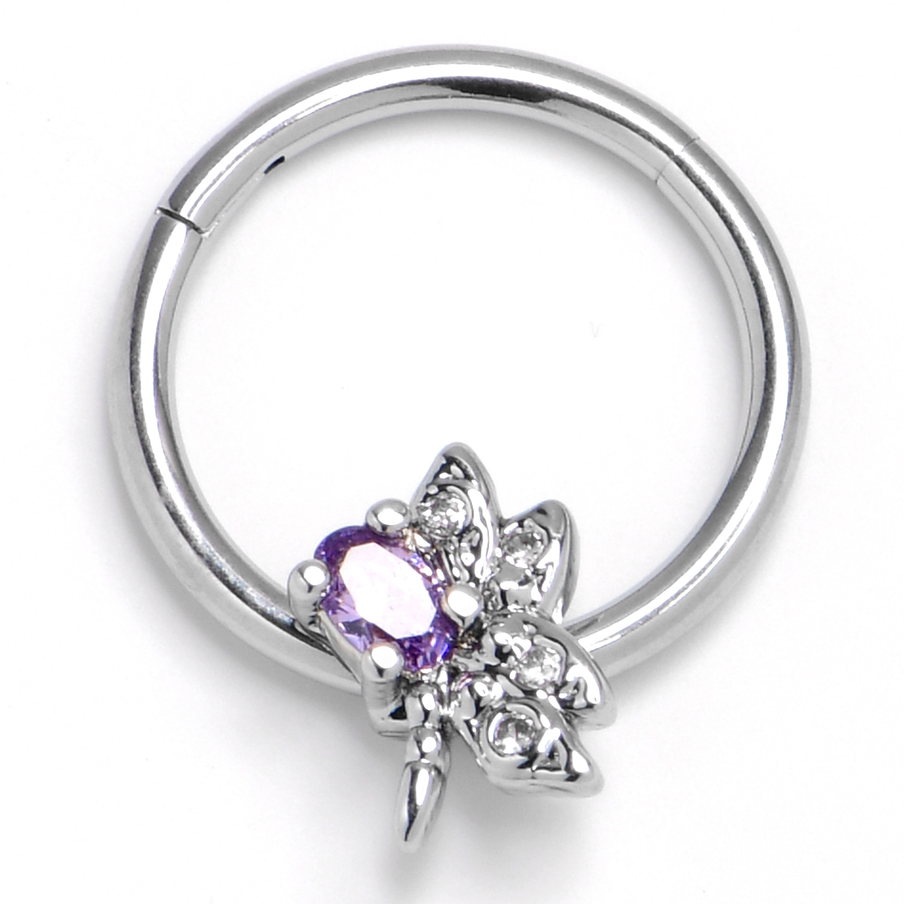 BodyCandy 16G 3/8 Purple Gem Divine Dragonfly Hinged Segment Ring — main product shot