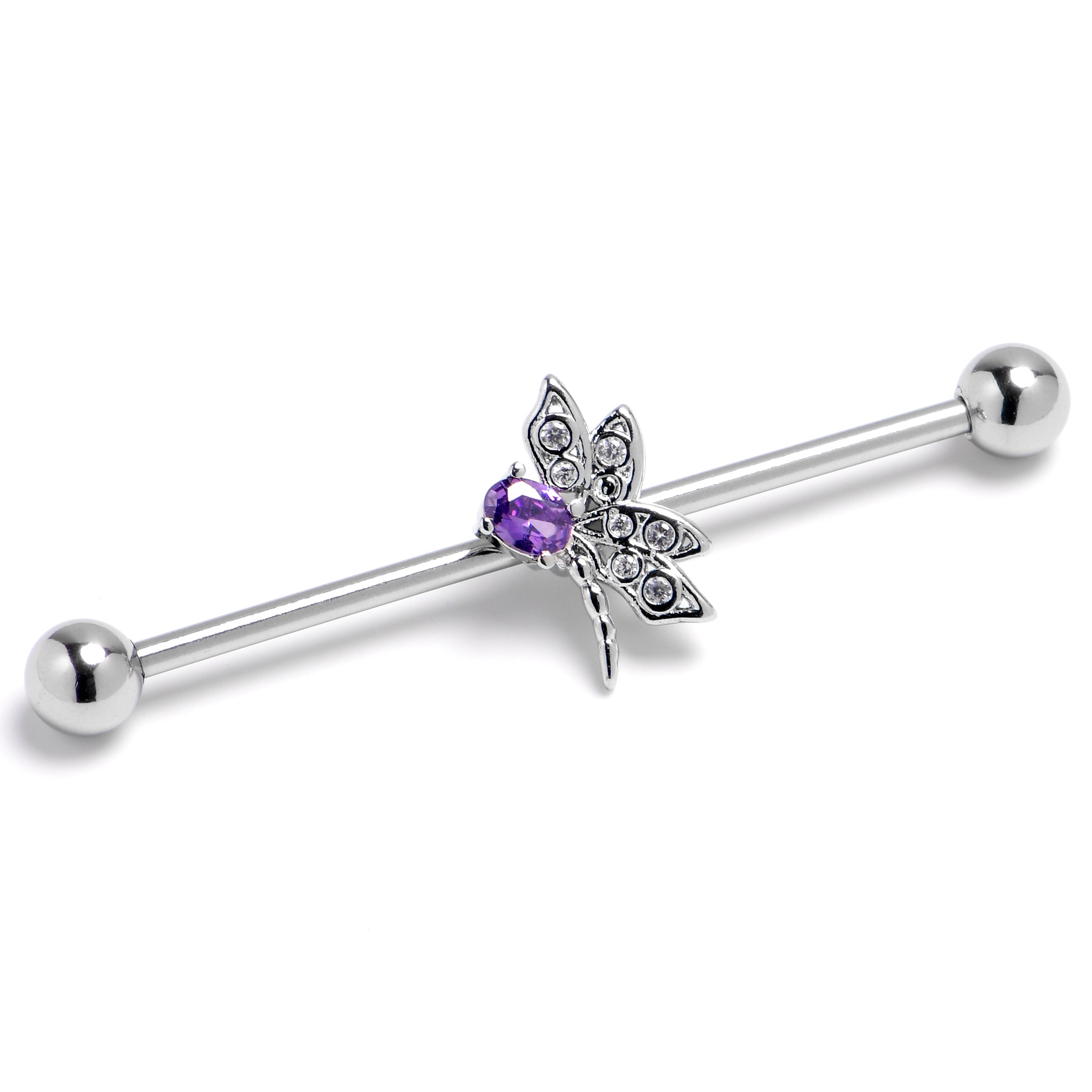 BodyCandy 14G Purple Gem Divine Dragonfly Industrial Barbell 38mm — main product shot