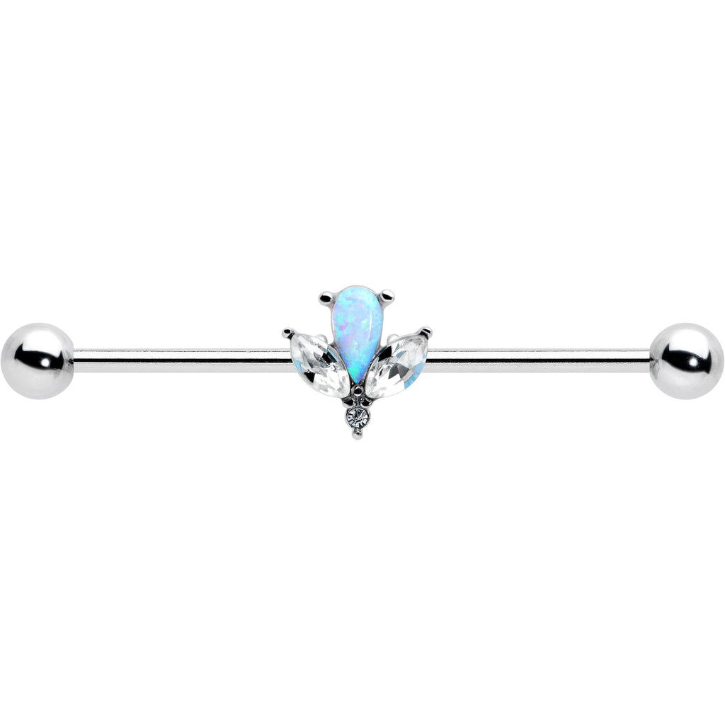 BodyCandy 14G White Faux Opal Style Flower Industrial Barbell 38mm — detail close-up