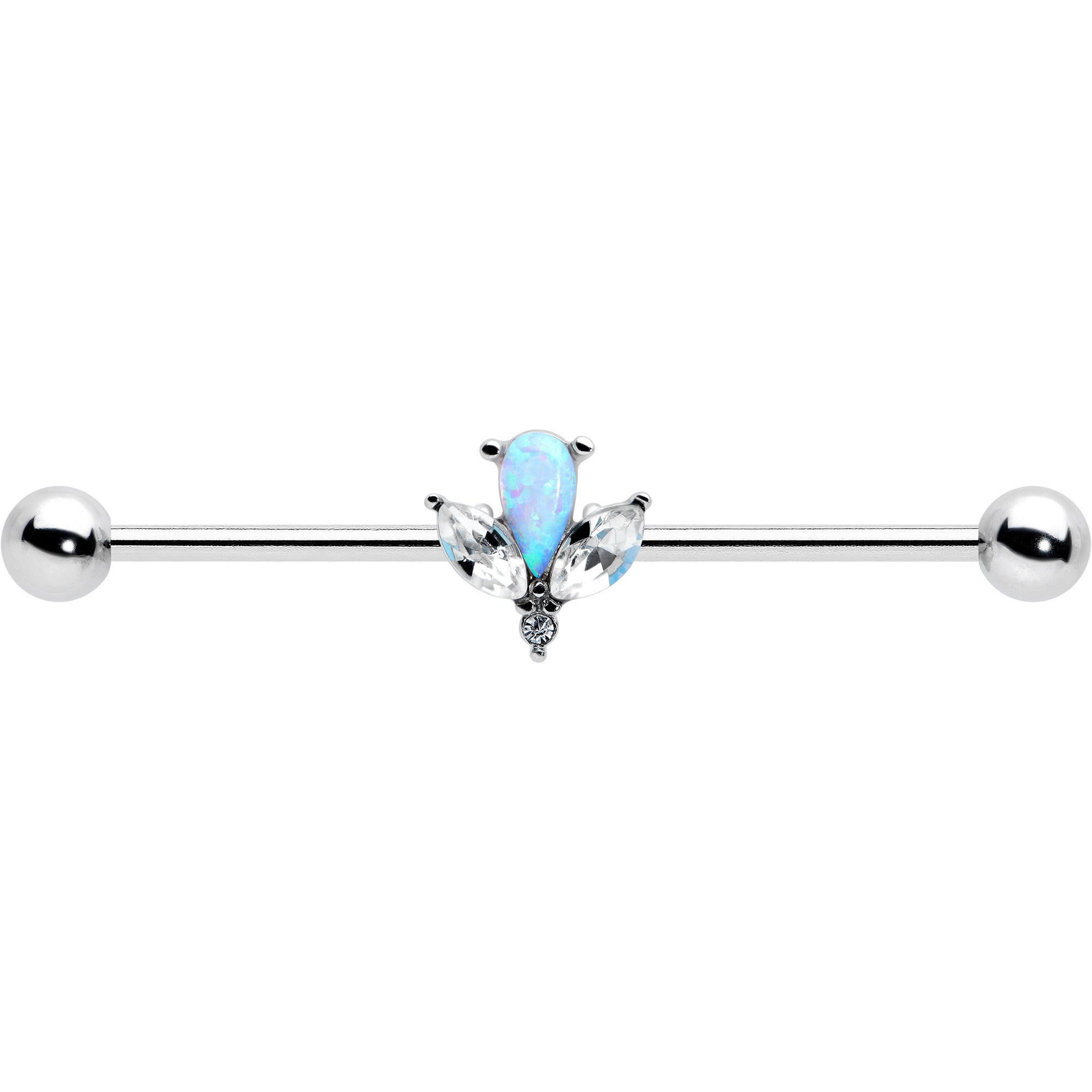BodyCandy 14G White Faux Opal Style Flower Industrial Barbell 38mm — detail close-up