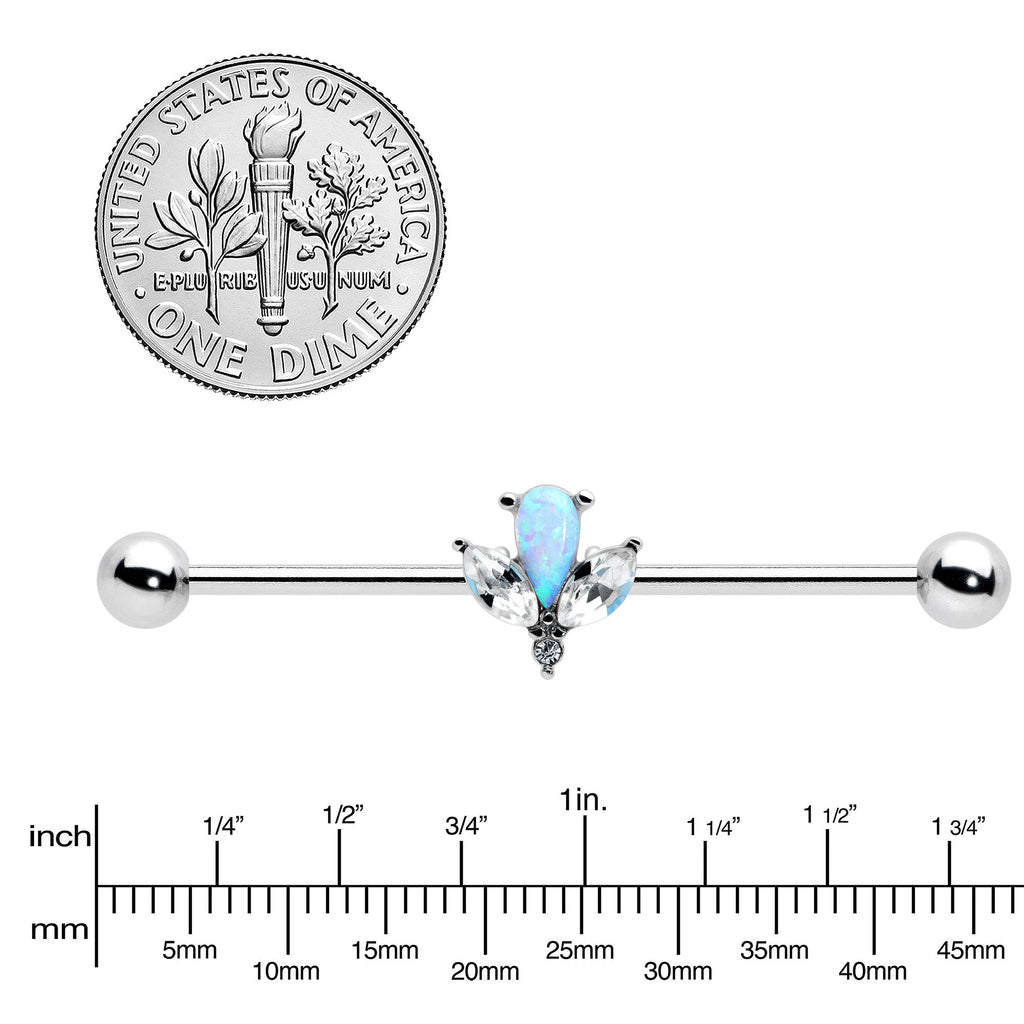 BodyCandy 14G White Faux Opal Style Flower Industrial Barbell 38mm — lifestyle context