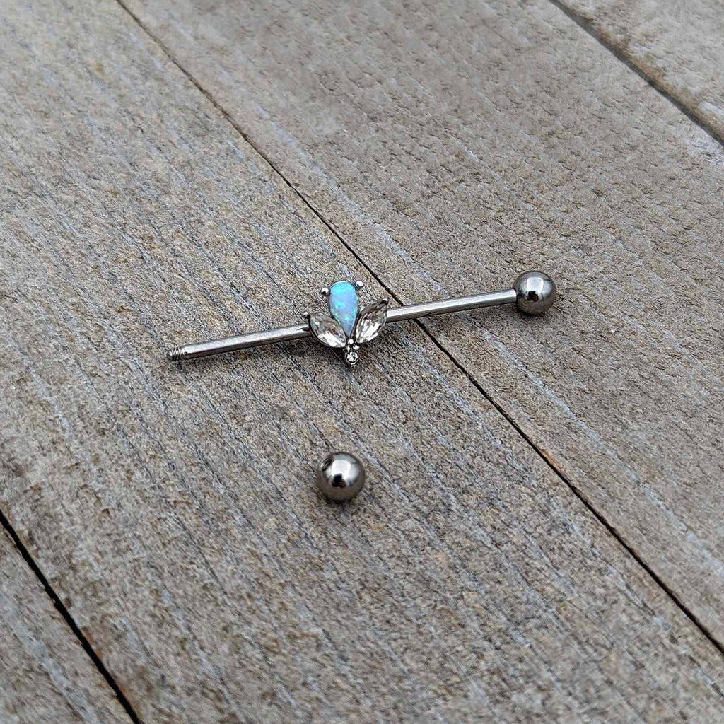 BodyCandy 14G White Faux Opal Style Flower Industrial Barbell 38mm — alternative angle