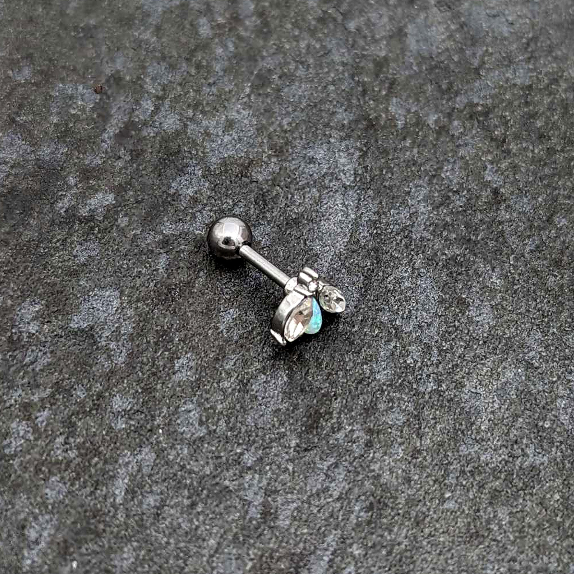 BodyCandy 16G 1/4 White Synthetic Opal Flower Cartilage Tragus Earring — alternative angle