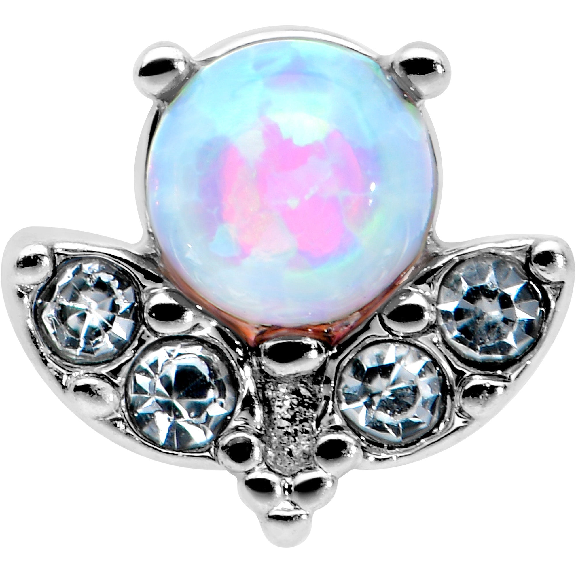 BodyCandy 20G 7mm White Synthetic Opal Style Flower L Shape Nose Ring — detail close-up