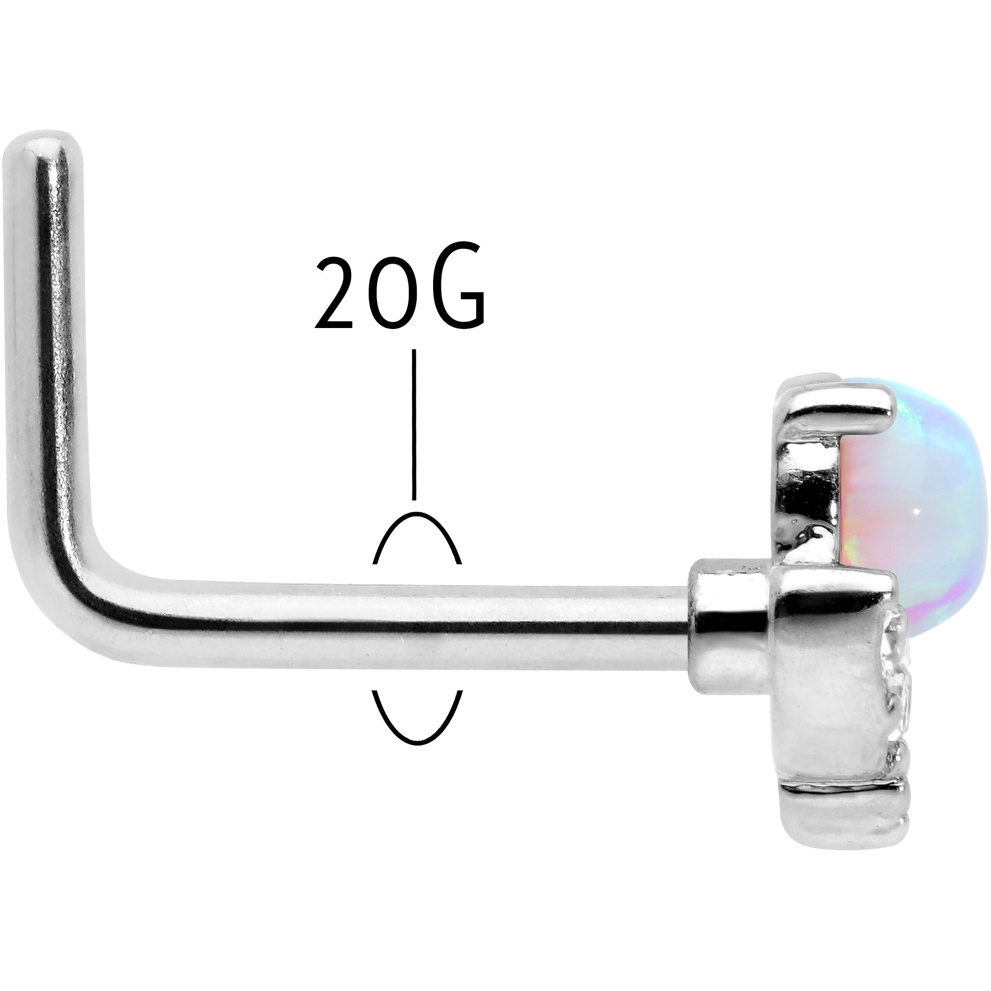 BodyCandy 20G 7mm White Synthetic Opal Style Flower L Shape Nose Ring — back view