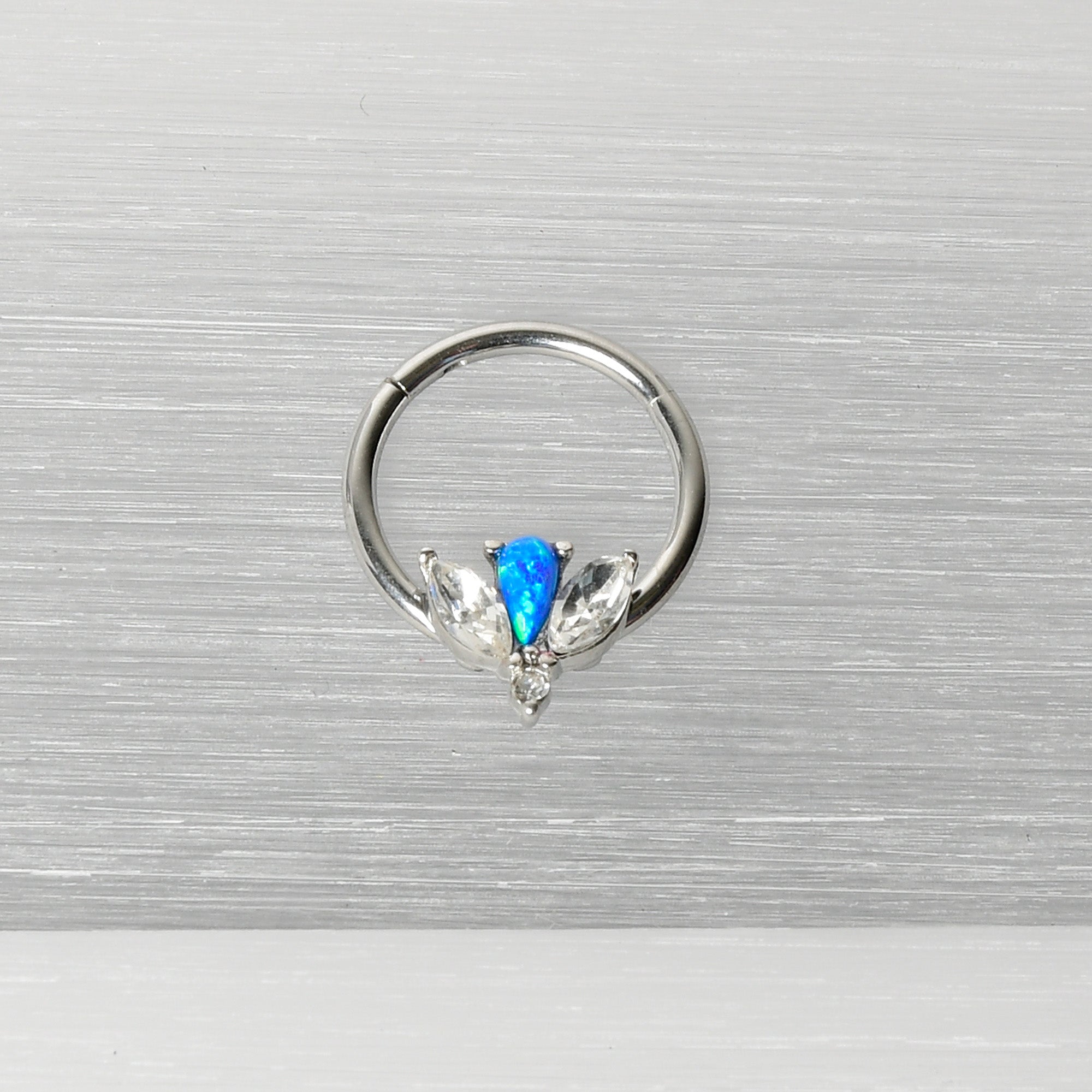 BodyCandy 16G 3/8 Blue Faux Opal Style Flower Hinged Segment Ring — back view