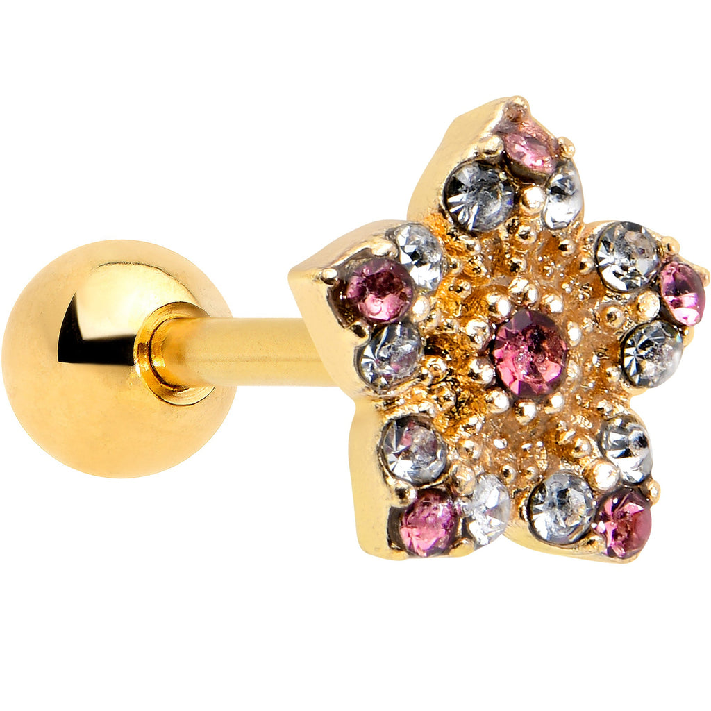BodyCandy 16G 1/4 Pink Clear Gem Gold Tone Texture Star Cartilage Earring — main product shot