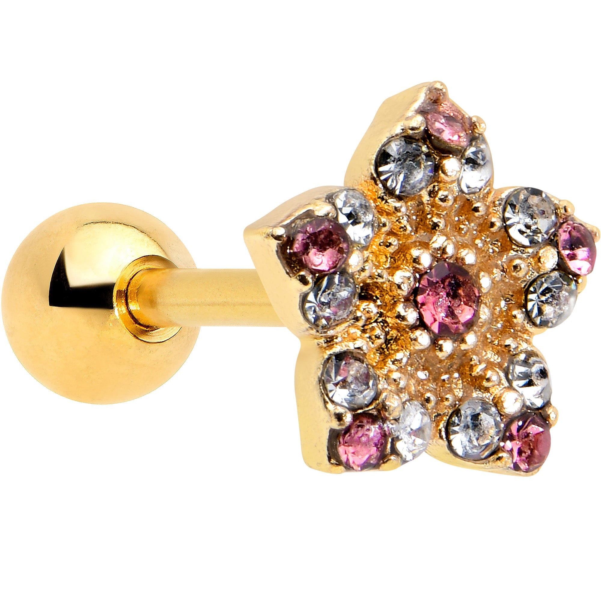 BodyCandy 16G 1/4 Pink Clear Gem Gold Tone Texture Star Cartilage Earring — main product shot