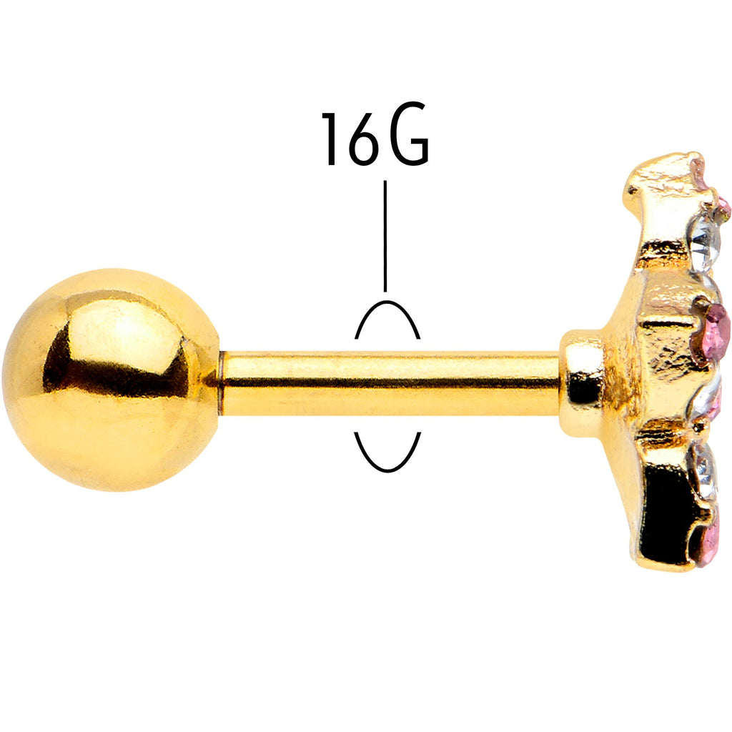 BodyCandy 16G 1/4 Pink Clear Gem Gold Tone Texture Star Cartilage Earring — back view