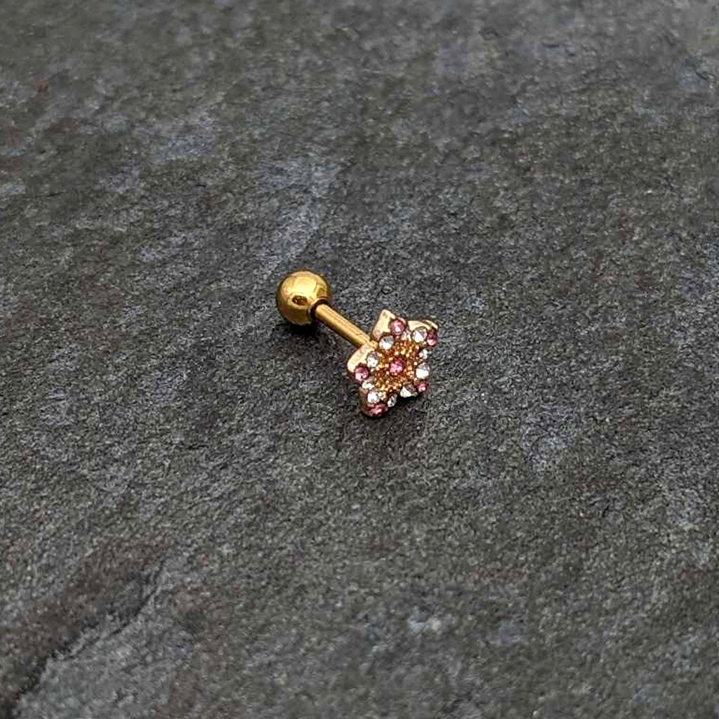 BodyCandy 16G 1/4 Pink Clear Gem Gold Tone Texture Star Cartilage Earring — alternative angle