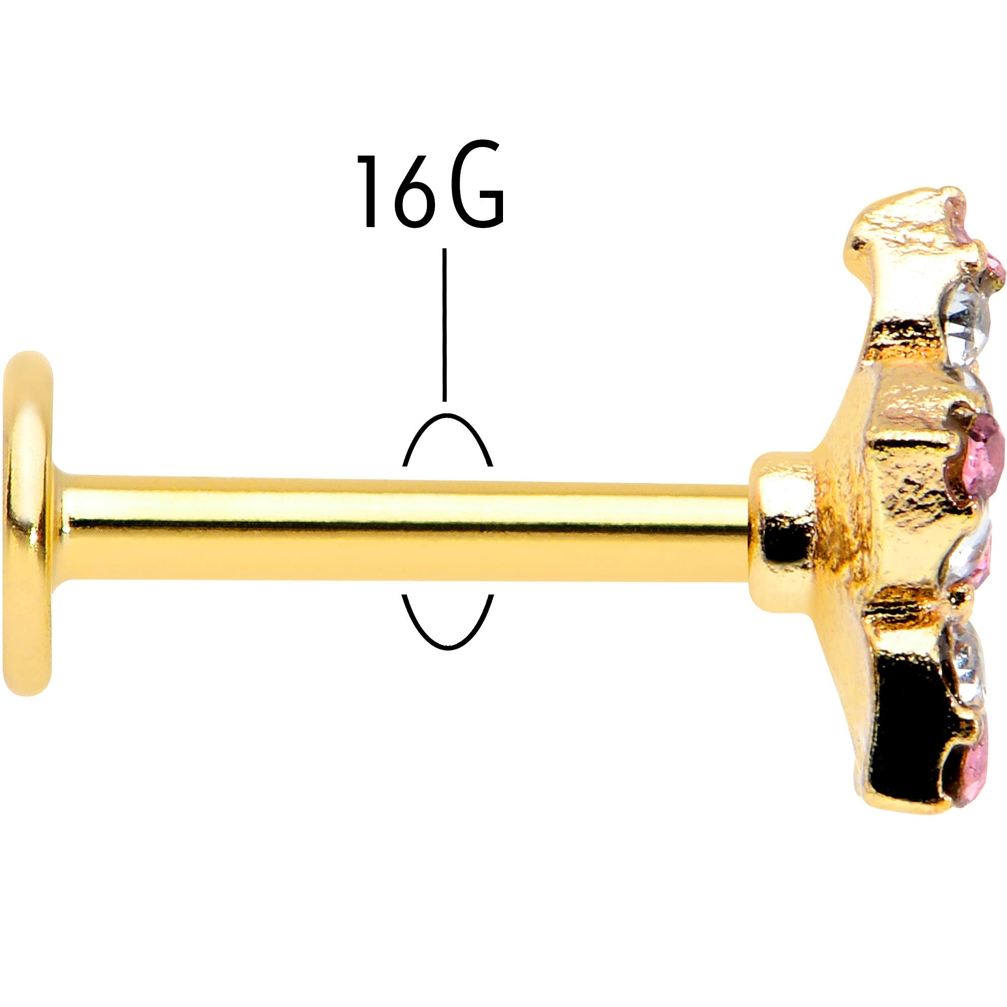 BodyCandy 16G 5/16 Pink Gem Gold Tone Texture Star Labret Monroe Tragus — back view
