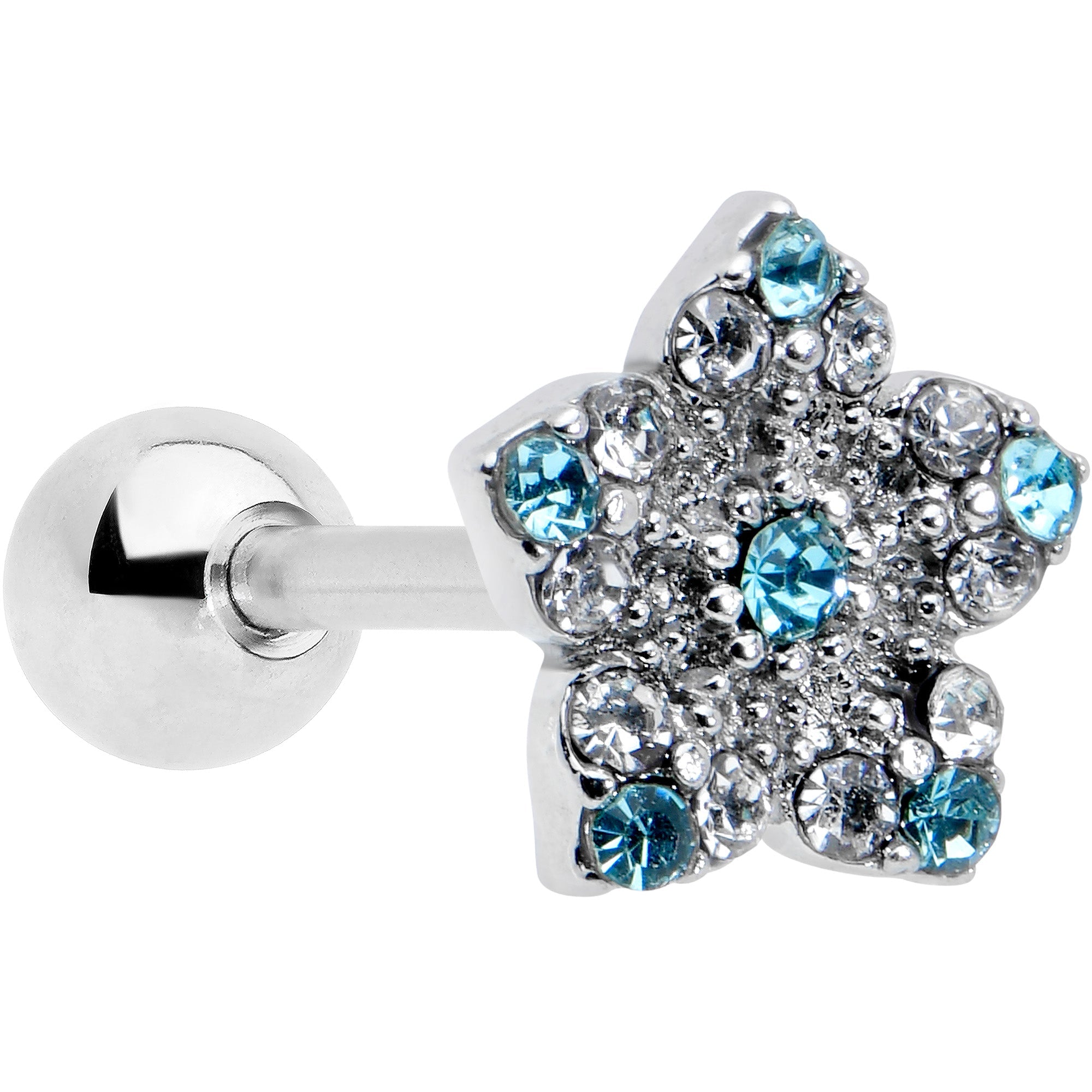 BodyCandy 16G 1/4 Blue Clear Gem Opulent Flower Cartilage Tragus Earring — main product shot