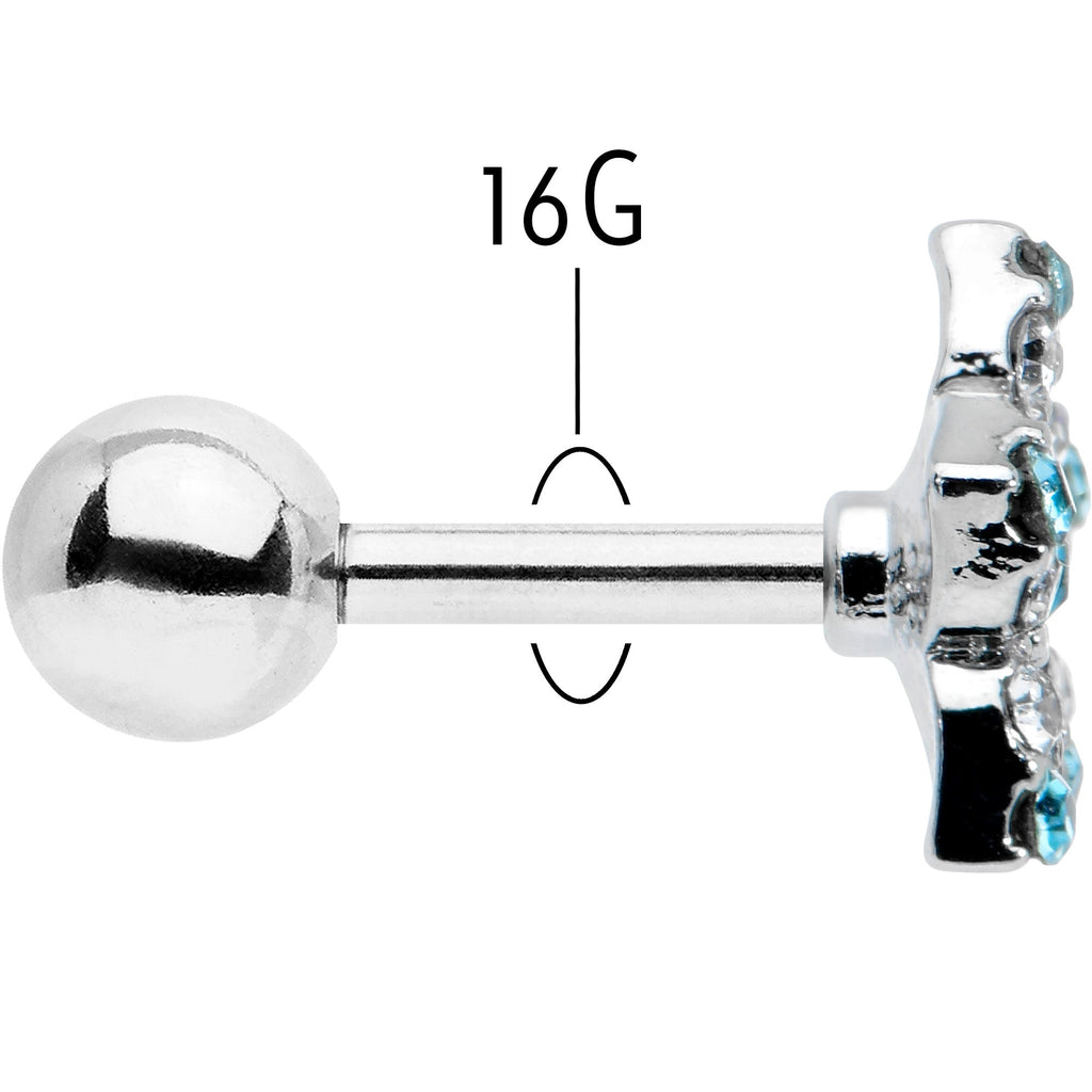 BodyCandy 16G 1/4 Blue Clear Gem Opulent Flower Cartilage Tragus Earring — back view