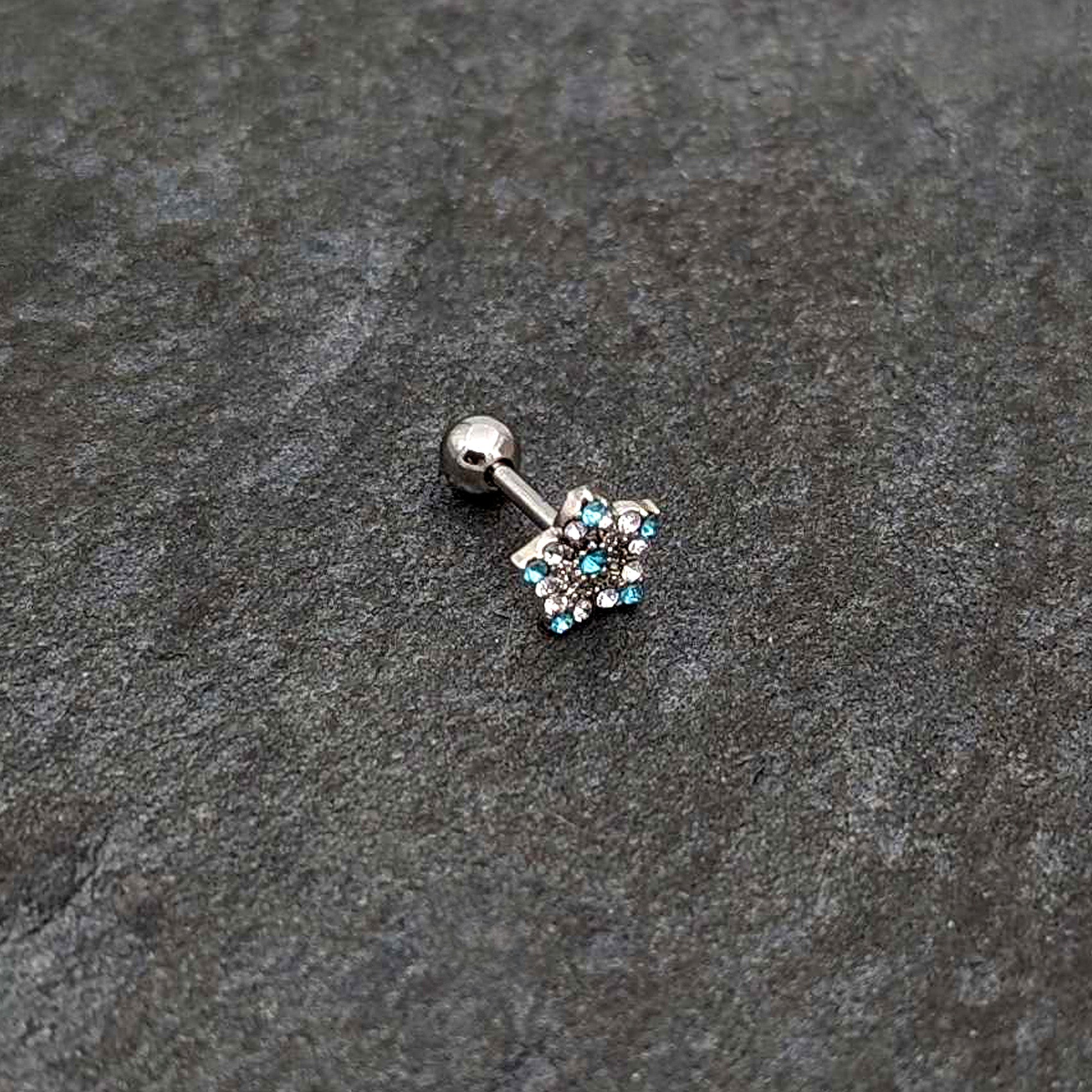 BodyCandy 16G 1/4 Blue Clear Gem Opulent Flower Cartilage Tragus Earring — alternative angle
