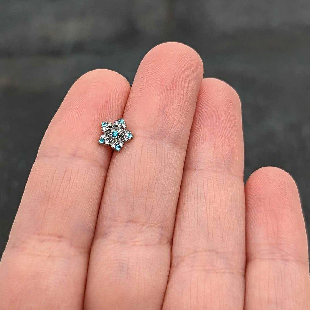 BodyCandy 16G 1/4 Blue Clear Gem Opulent Flower Cartilage Tragus Earring — size reference