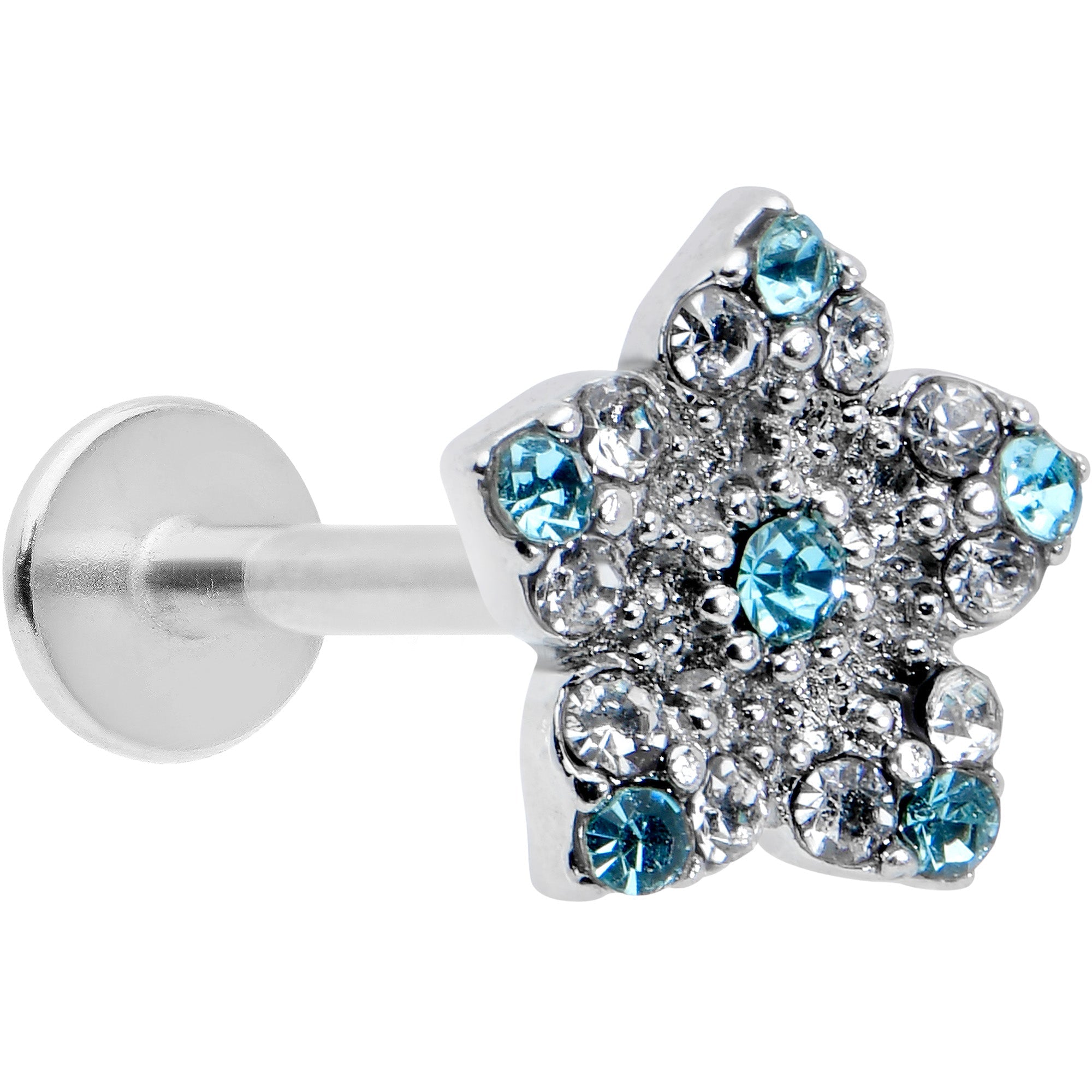 BodyCandy 16G 5/16 Clear Blue Gem Opulent Flower Labret Monroe Tragus — main product shot