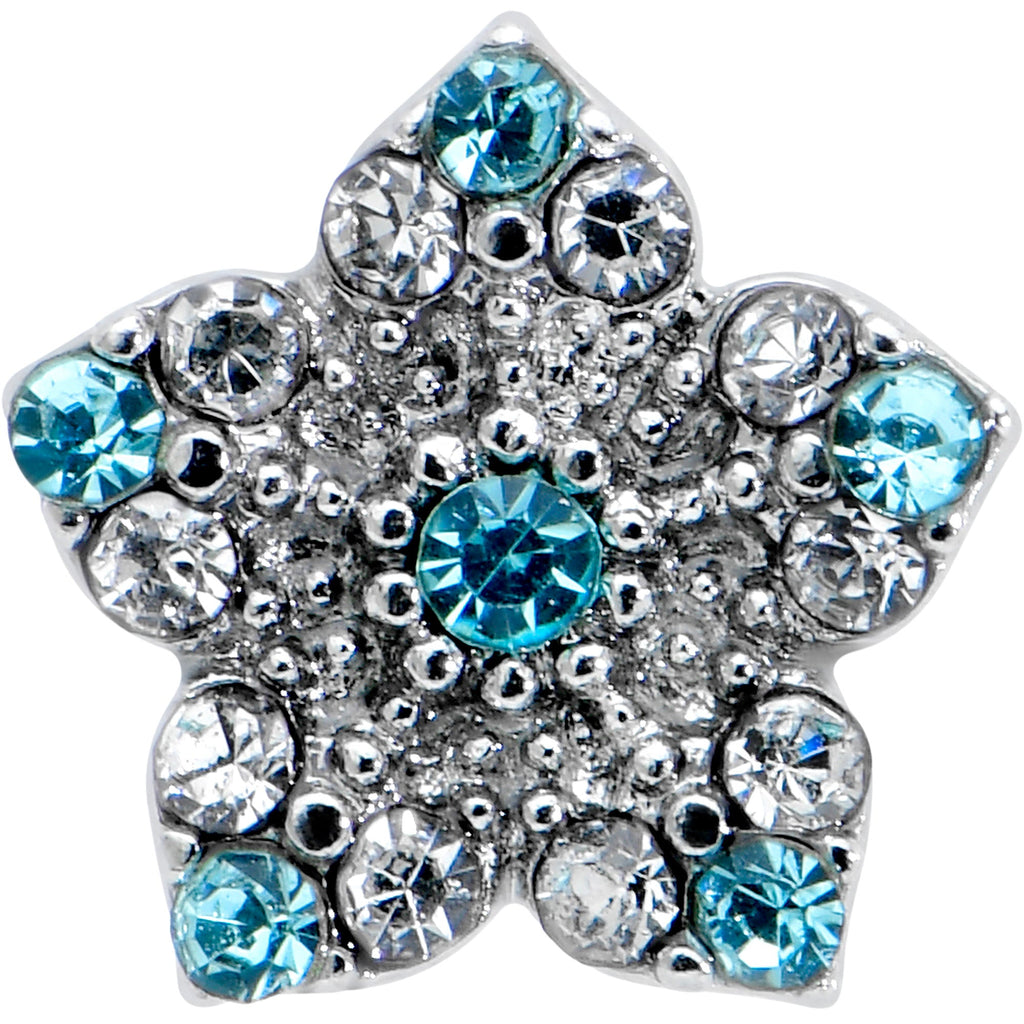 BodyCandy 16G 5/16 Clear Blue Gem Opulent Flower Labret Monroe Tragus — detail close-up