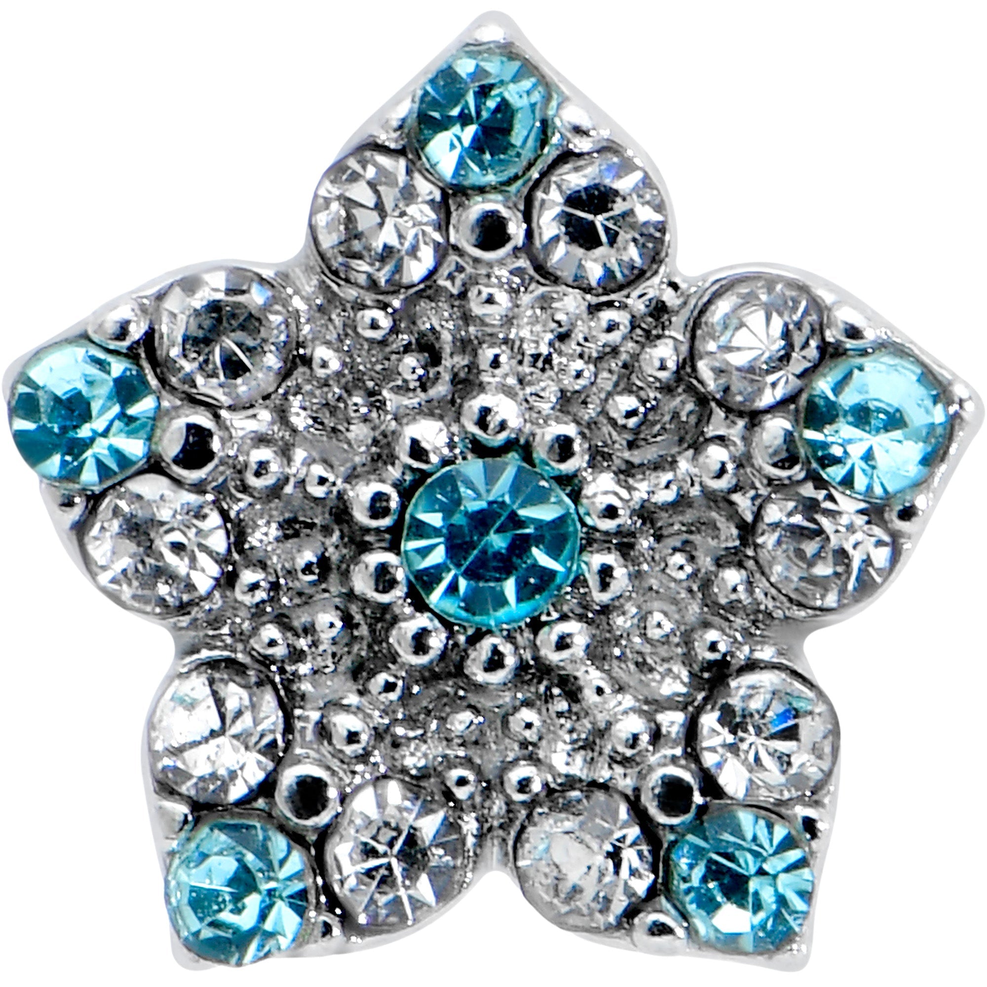 BodyCandy 16G 5/16 Clear Blue Gem Opulent Flower Labret Monroe Tragus — detail close-up