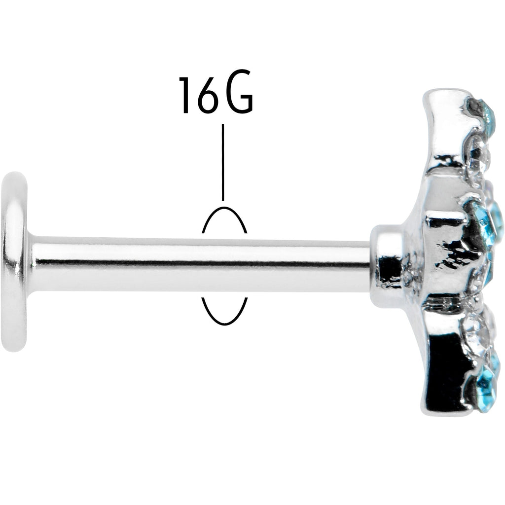 BodyCandy 16G 5/16 Clear Blue Gem Opulent Flower Labret Monroe Tragus — back view