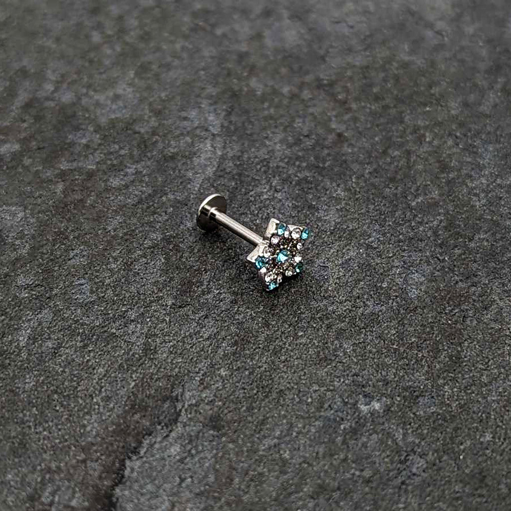 BodyCandy 16G 5/16 Clear Blue Gem Opulent Flower Labret Monroe Tragus — alternative angle