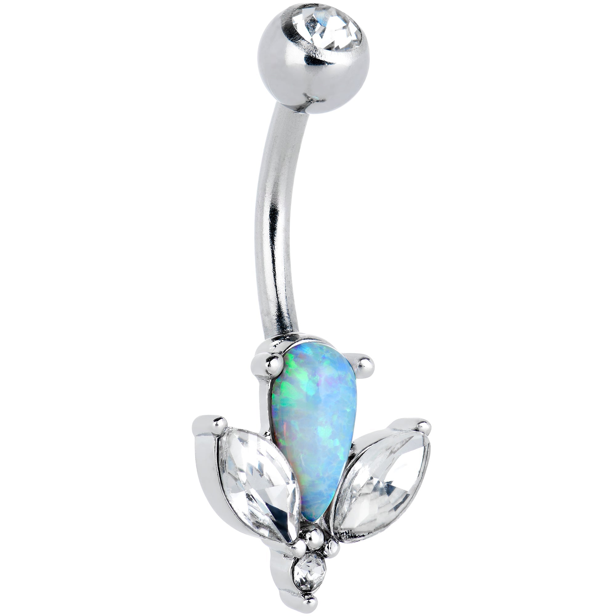 BodyCandy White Faux Opal Drop Flower Belly Ring — main product shot