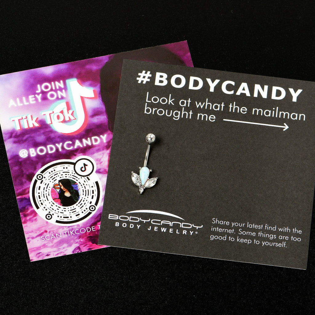 BodyCandy White Faux Opal Drop Flower Belly Ring — back view