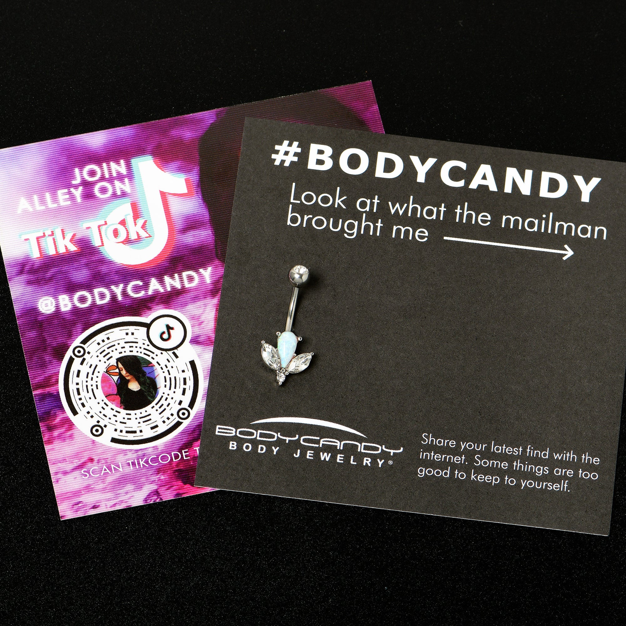 BodyCandy White Faux Opal Drop Flower Belly Ring — back view