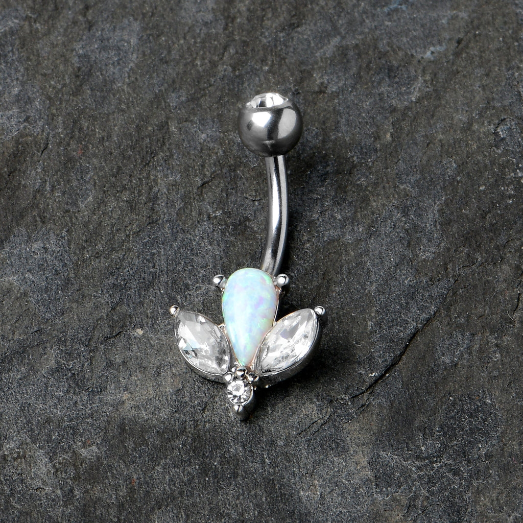 BodyCandy White Faux Opal Drop Flower Belly Ring — alternative angle