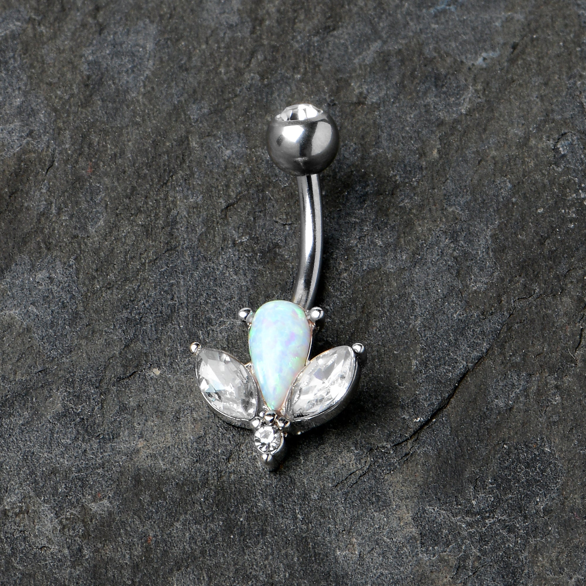 BodyCandy White Faux Opal Drop Flower Belly Ring — alternative angle