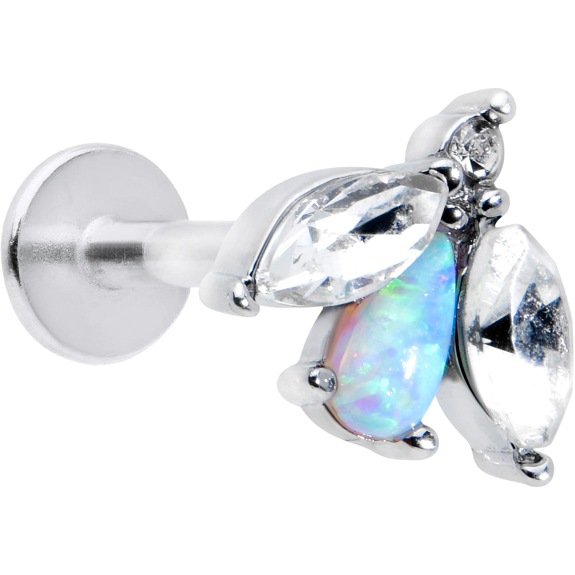 BodyCandy 16G 5/16 White Synthetic Opal Flower Labret Monroe Tragus — main product shot
