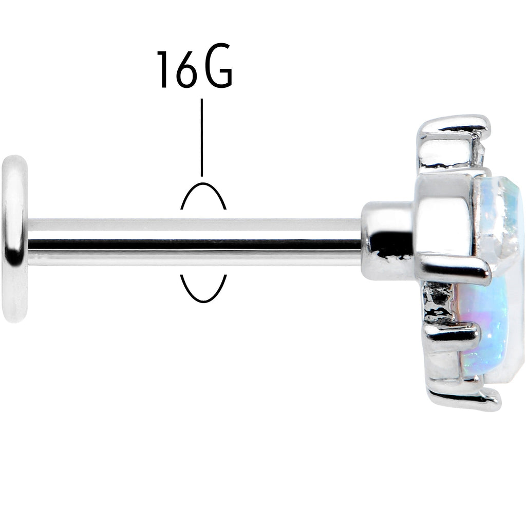 BodyCandy 16G 5/16 White Synthetic Opal Flower Labret Monroe Tragus — back view