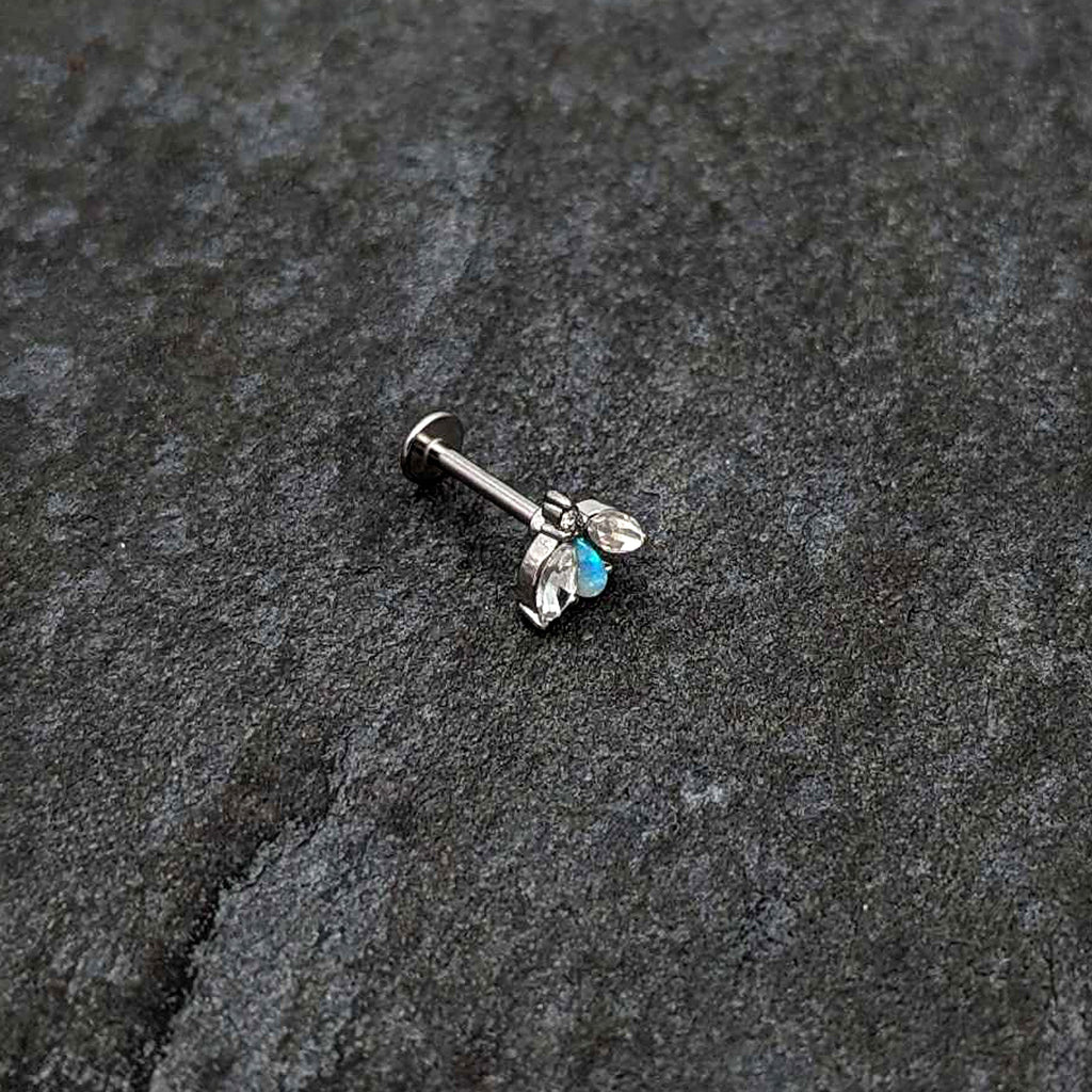 BodyCandy 16G 5/16 White Synthetic Opal Flower Labret Monroe Tragus — alternative angle