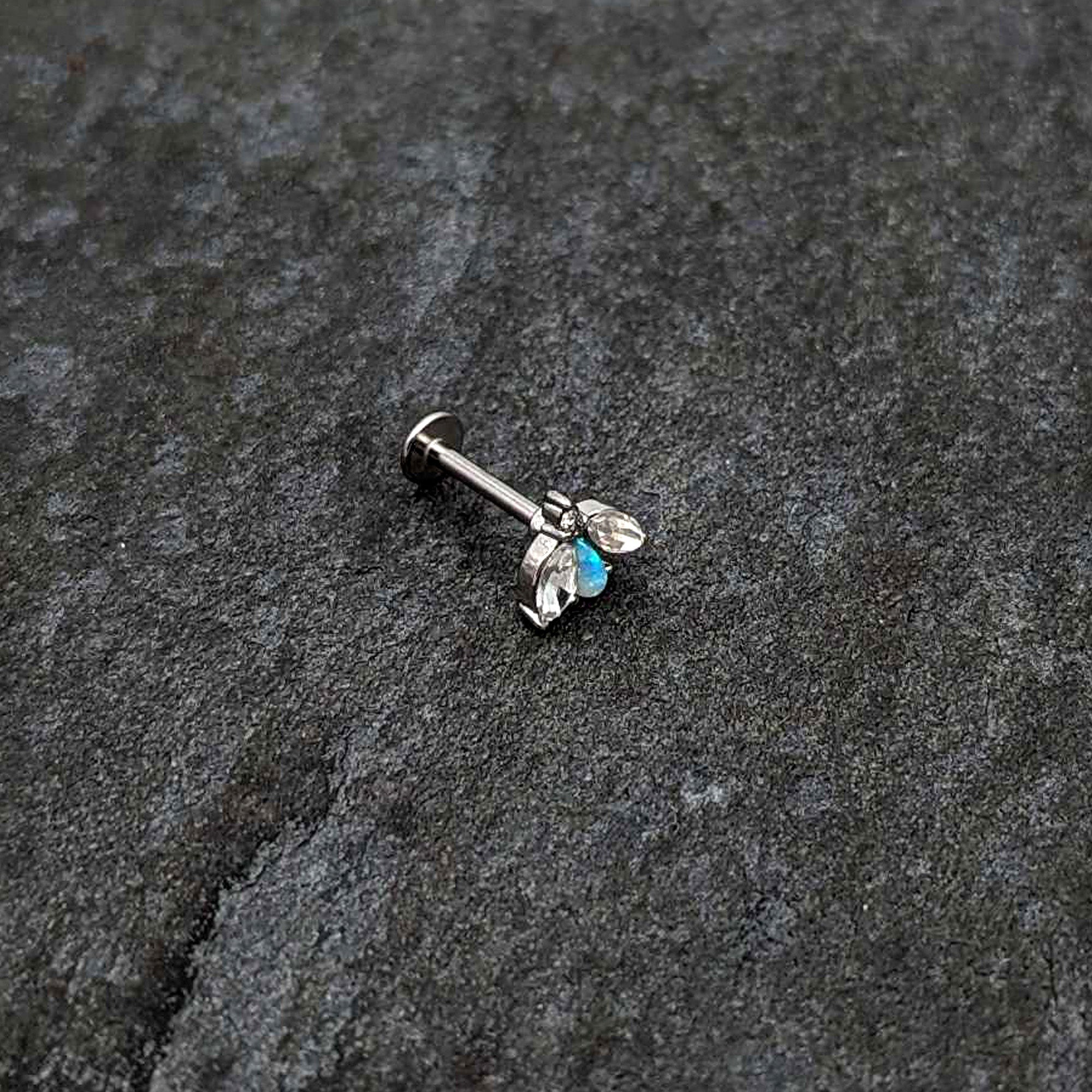 BodyCandy 16G 5/16 White Synthetic Opal Flower Labret Monroe Tragus — alternative angle