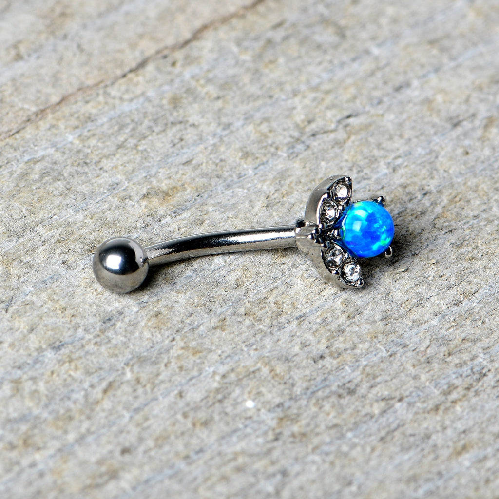 BodyCandy 16G 5/16 Clear Gem Blue Faux Opal Style Flower Curved Eyebrow Ring — back view